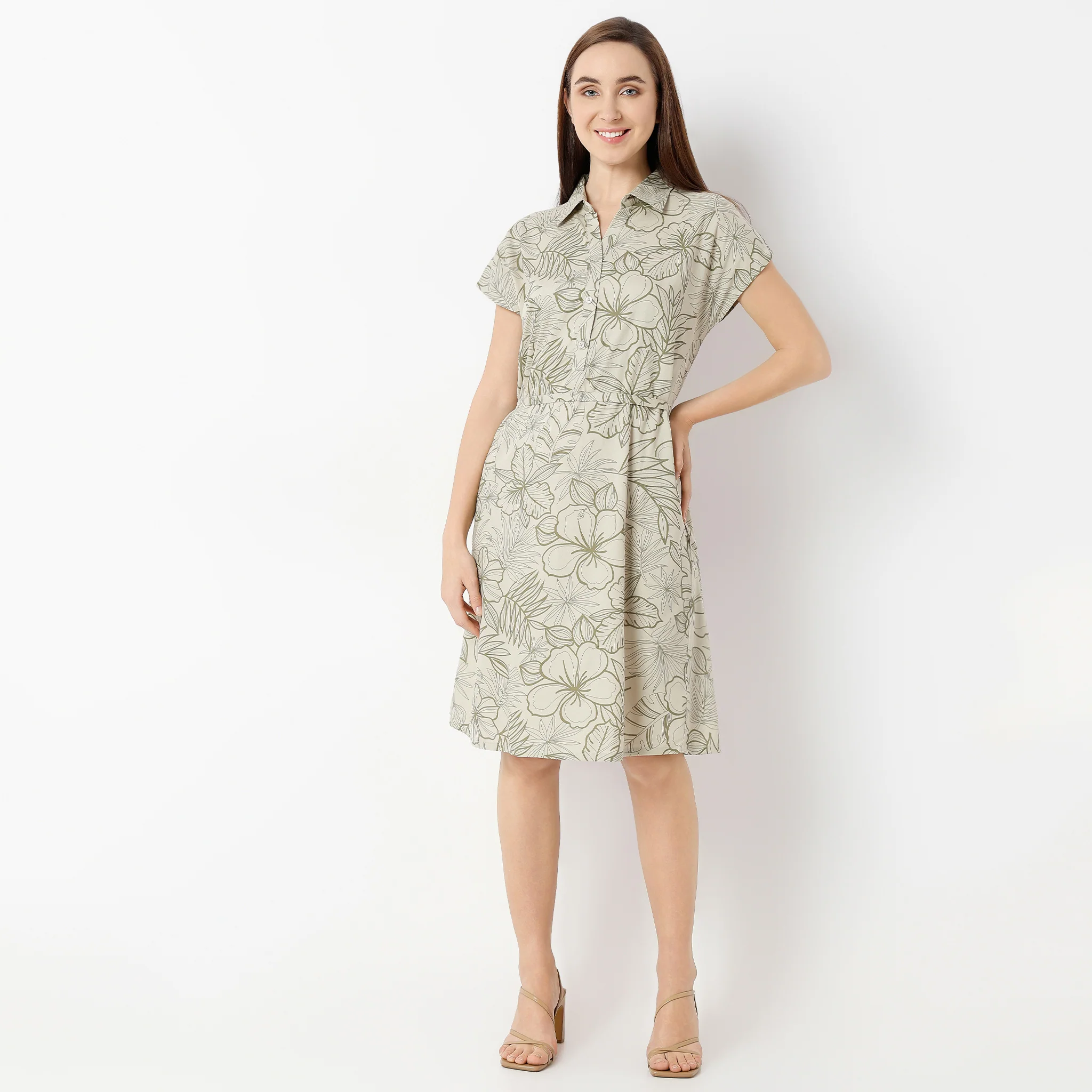 Shirt Collar Short Length Floral Print Lounge Short Gown