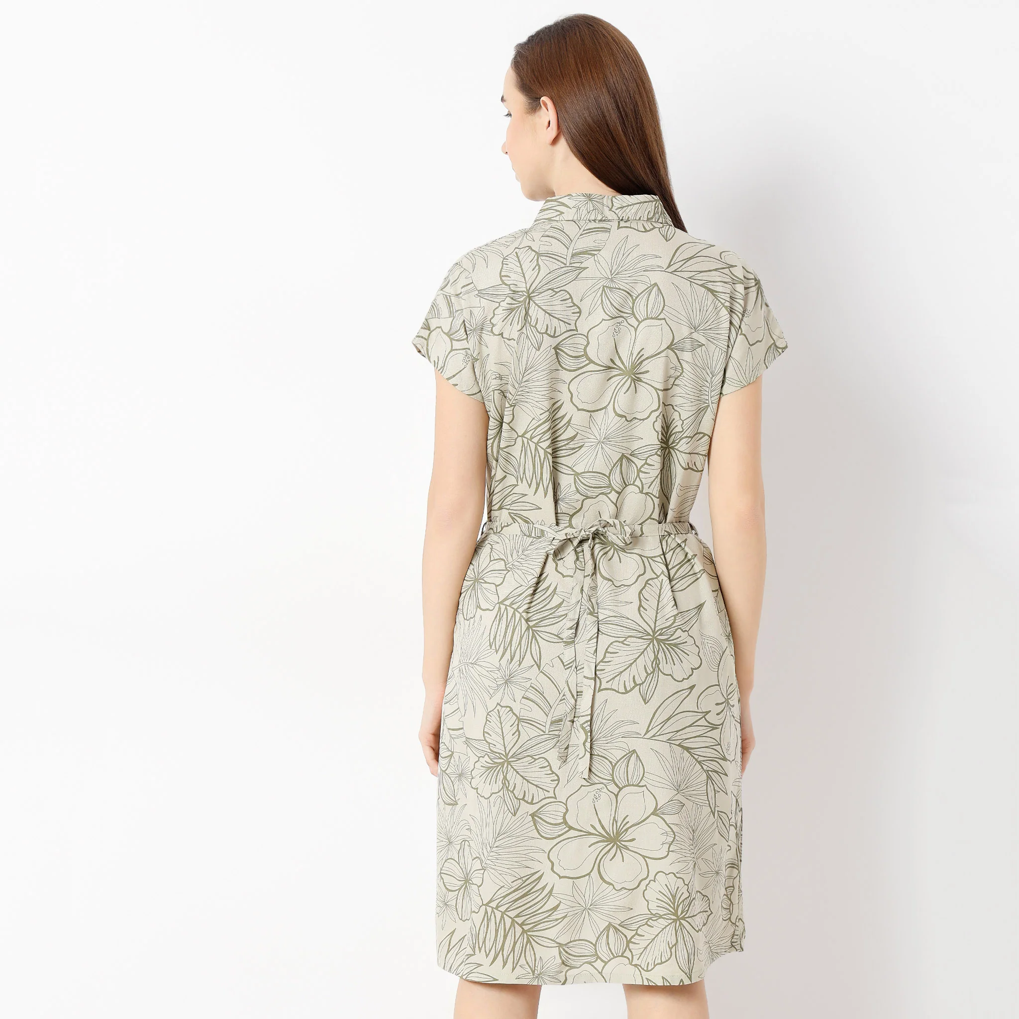 Shirt Collar Short Length Floral Print Lounge Short Gown - Image 3