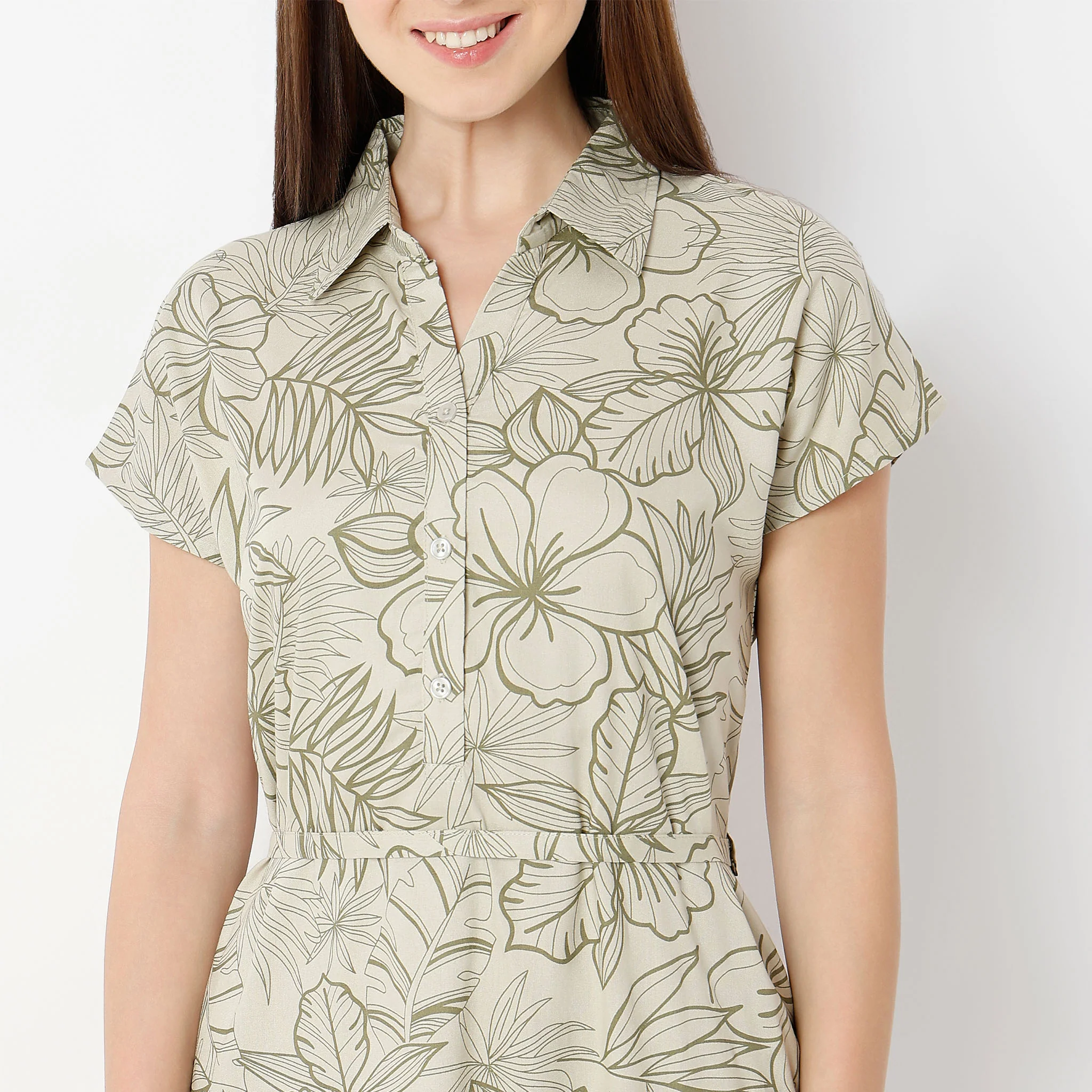 Shirt Collar Short Length Floral Print Lounge Short Gown - Image 4