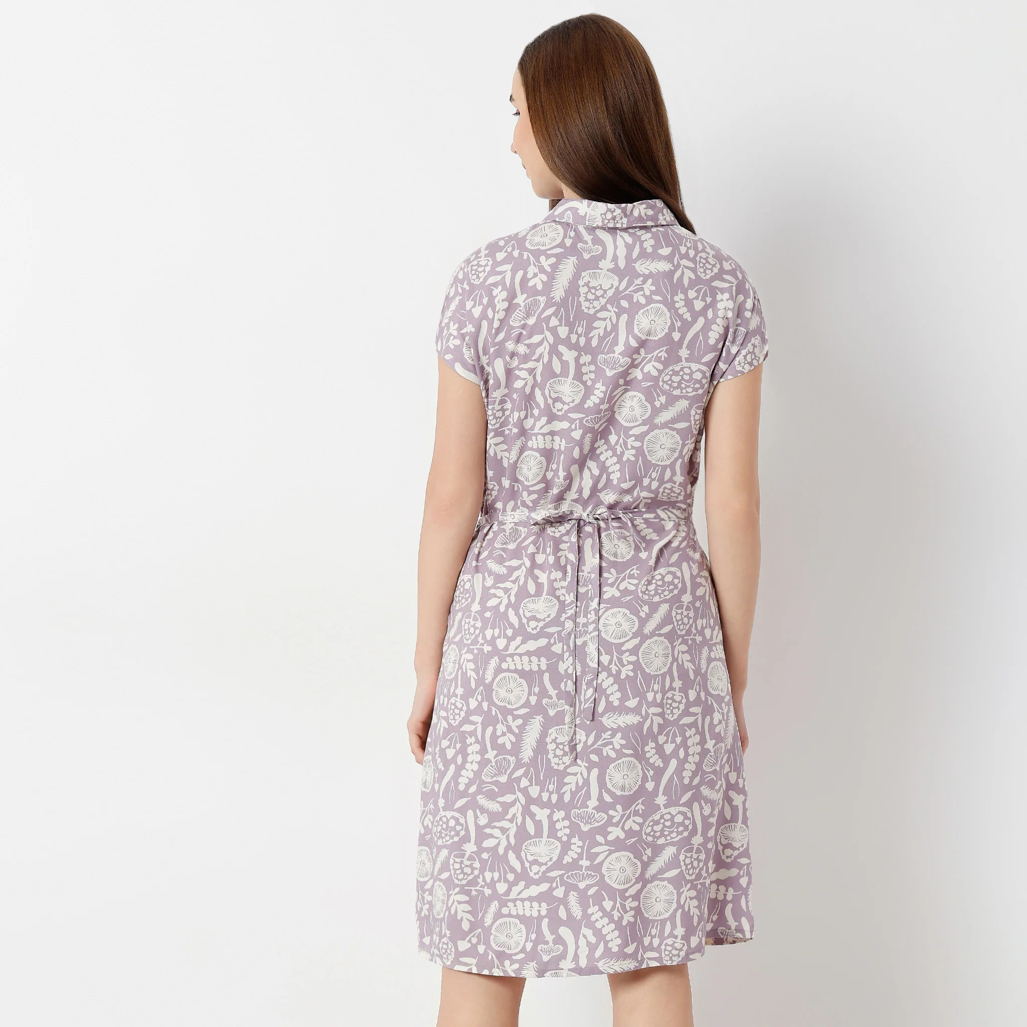 Shirt Collar Short Length Floral Print Lounge Short Gown - Image 3