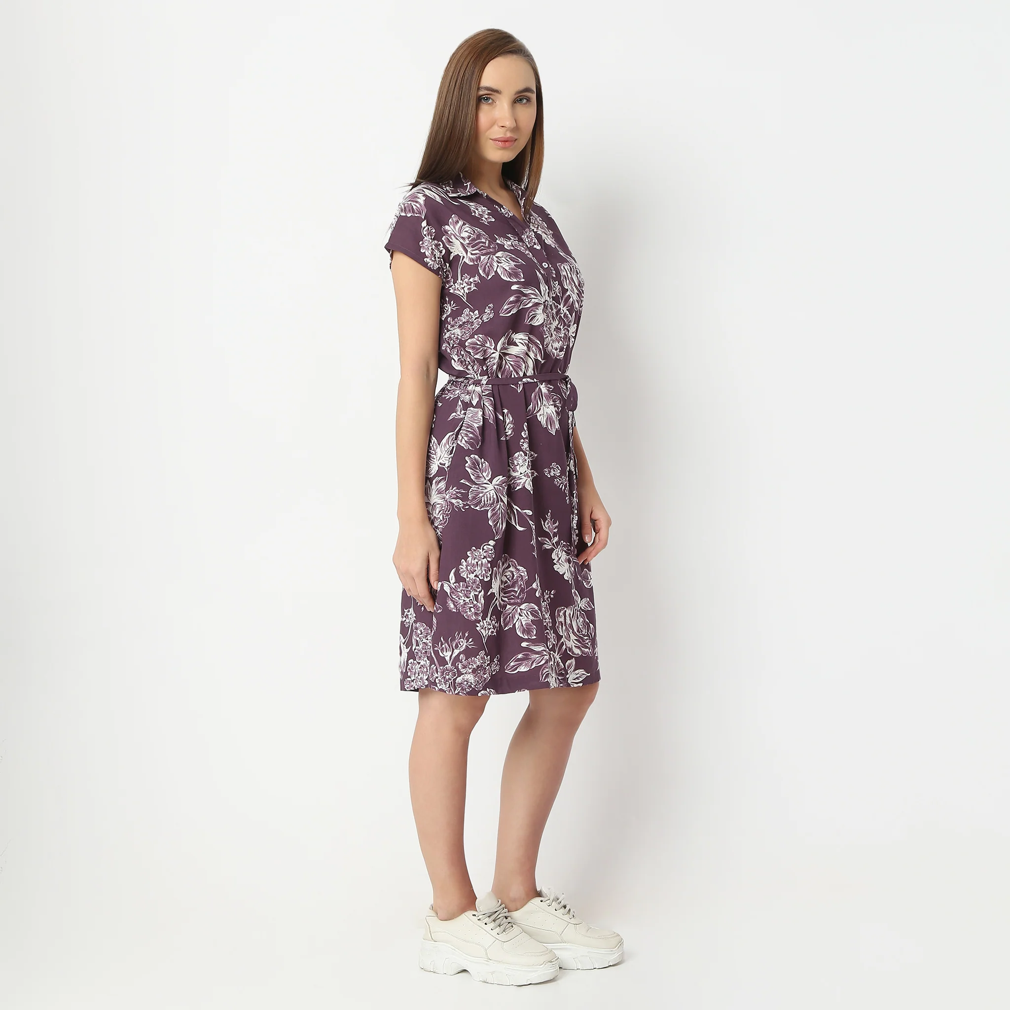 Floral Print Shirt Collar Short Gown - Image 5