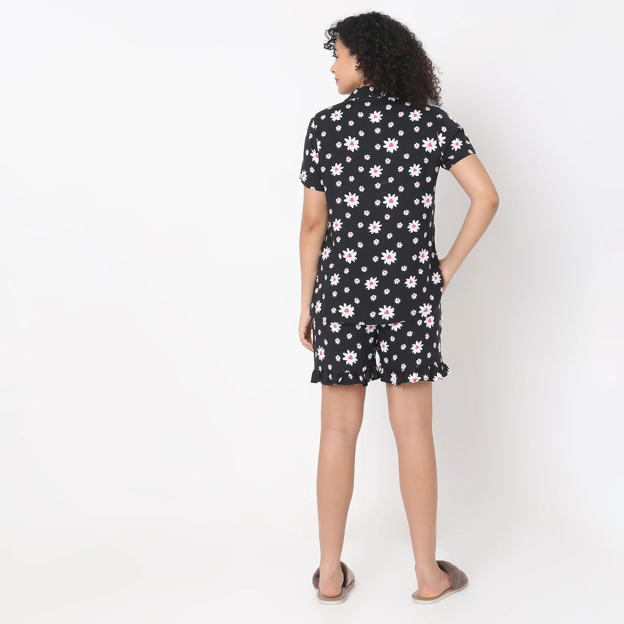 Woven Floral Top With Shorts Sleepwear Set - Image 3