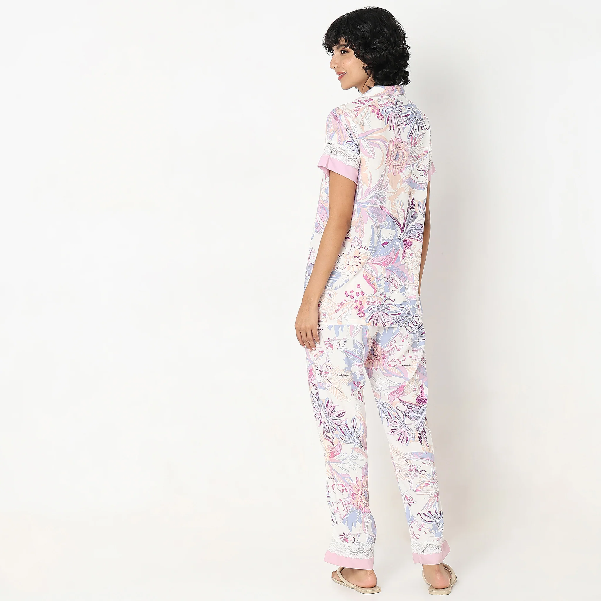 Woven Floral Top With Pyjama Sleepwear Set - Image 3