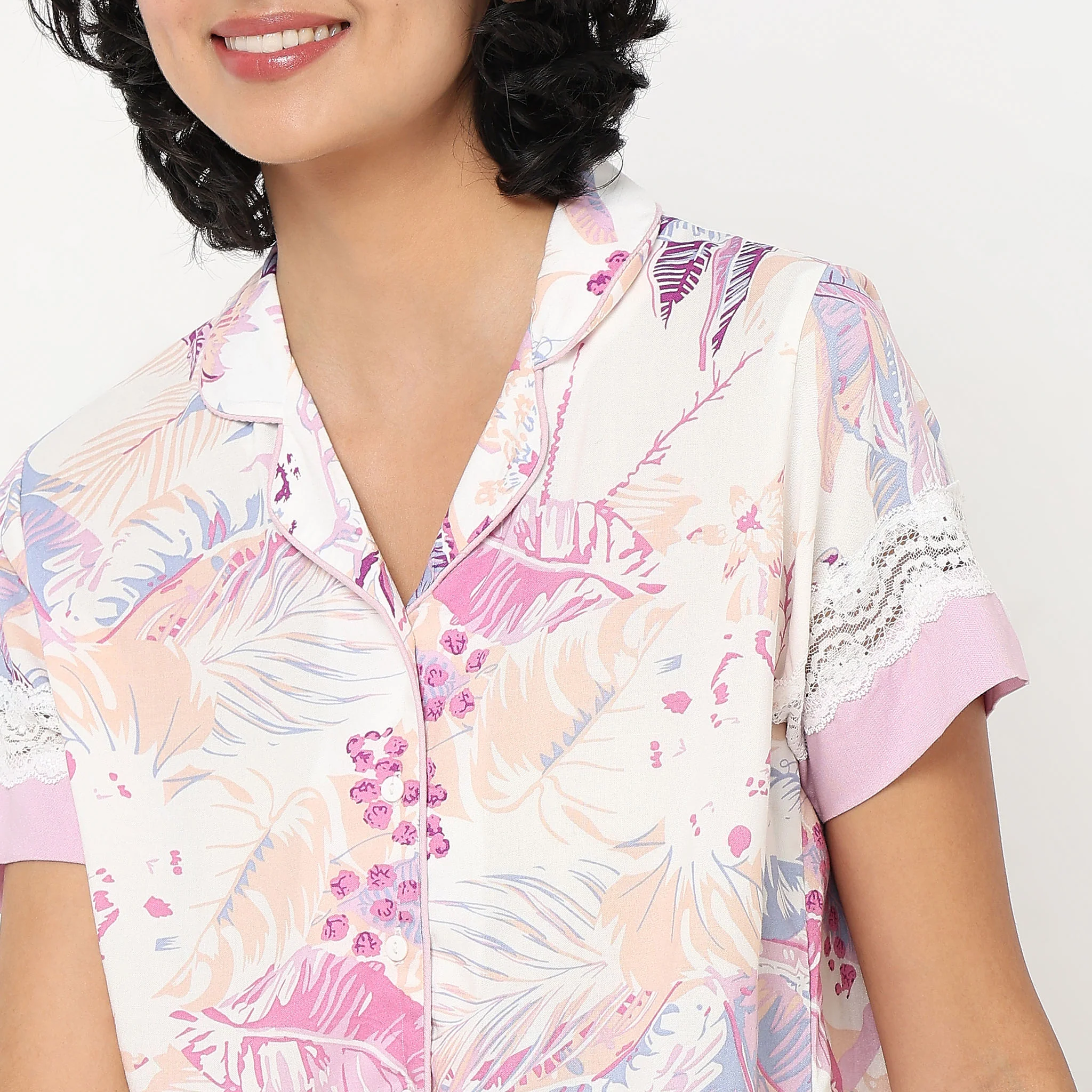 Woven Floral Top With Pyjama Sleepwear Set - Image 5