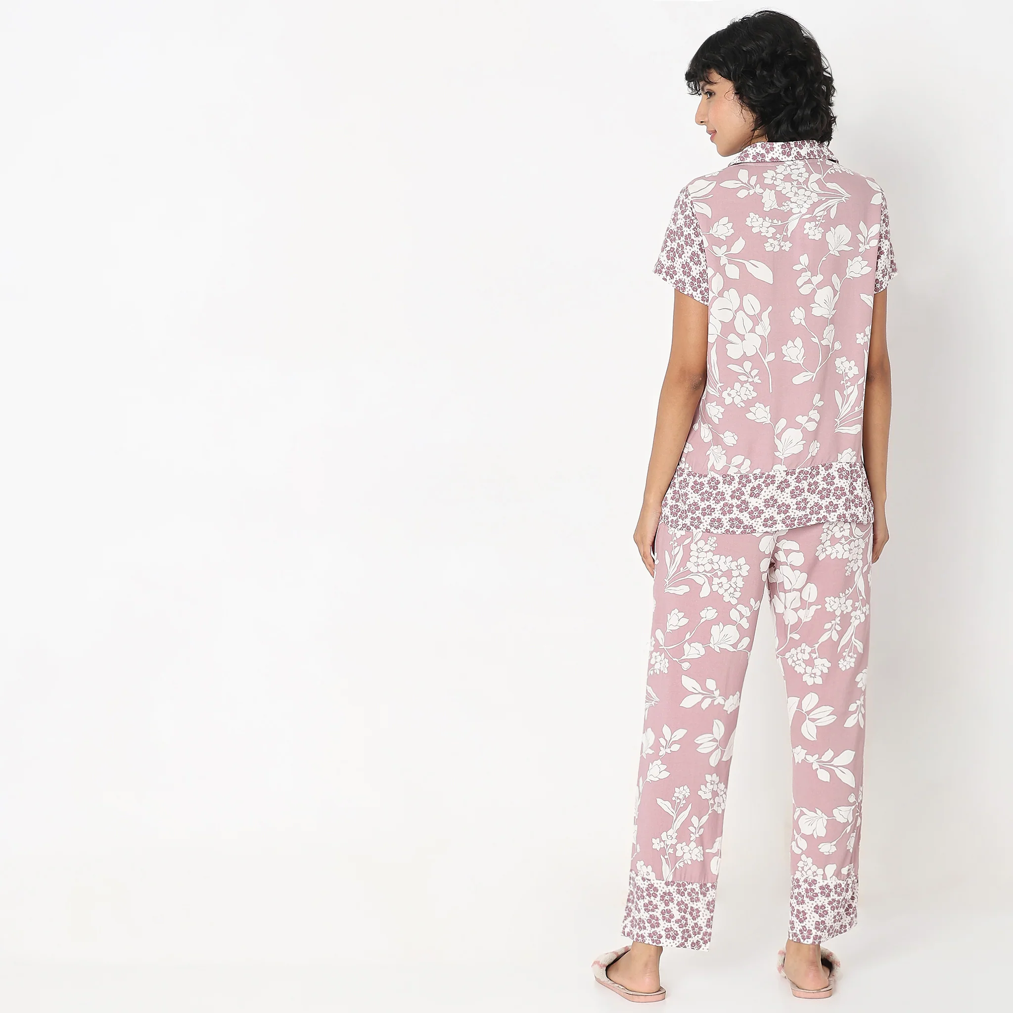 Woven Floral Top With Pyjama Sleepwear Set - Image 3