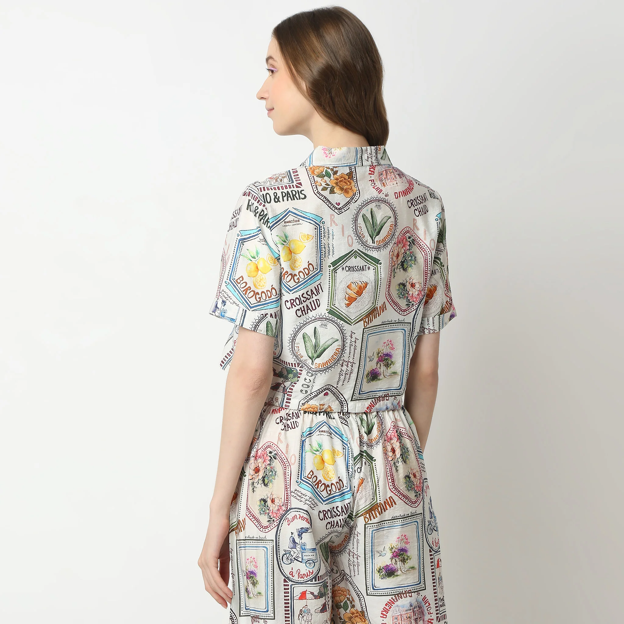 Geometric Short Sleeve Lapel Collar Shirt - Image 3