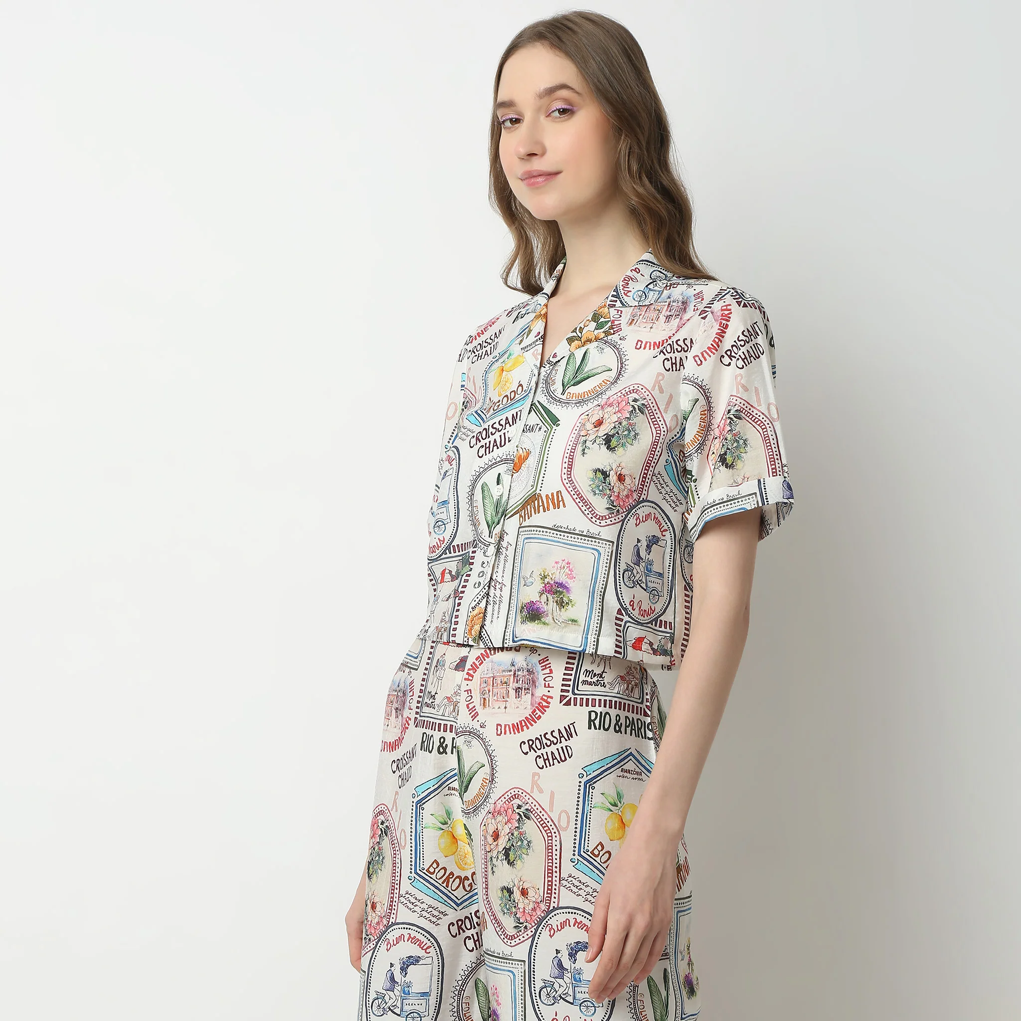 Geometric Short Sleeve Lapel Collar Shirt - Image 4