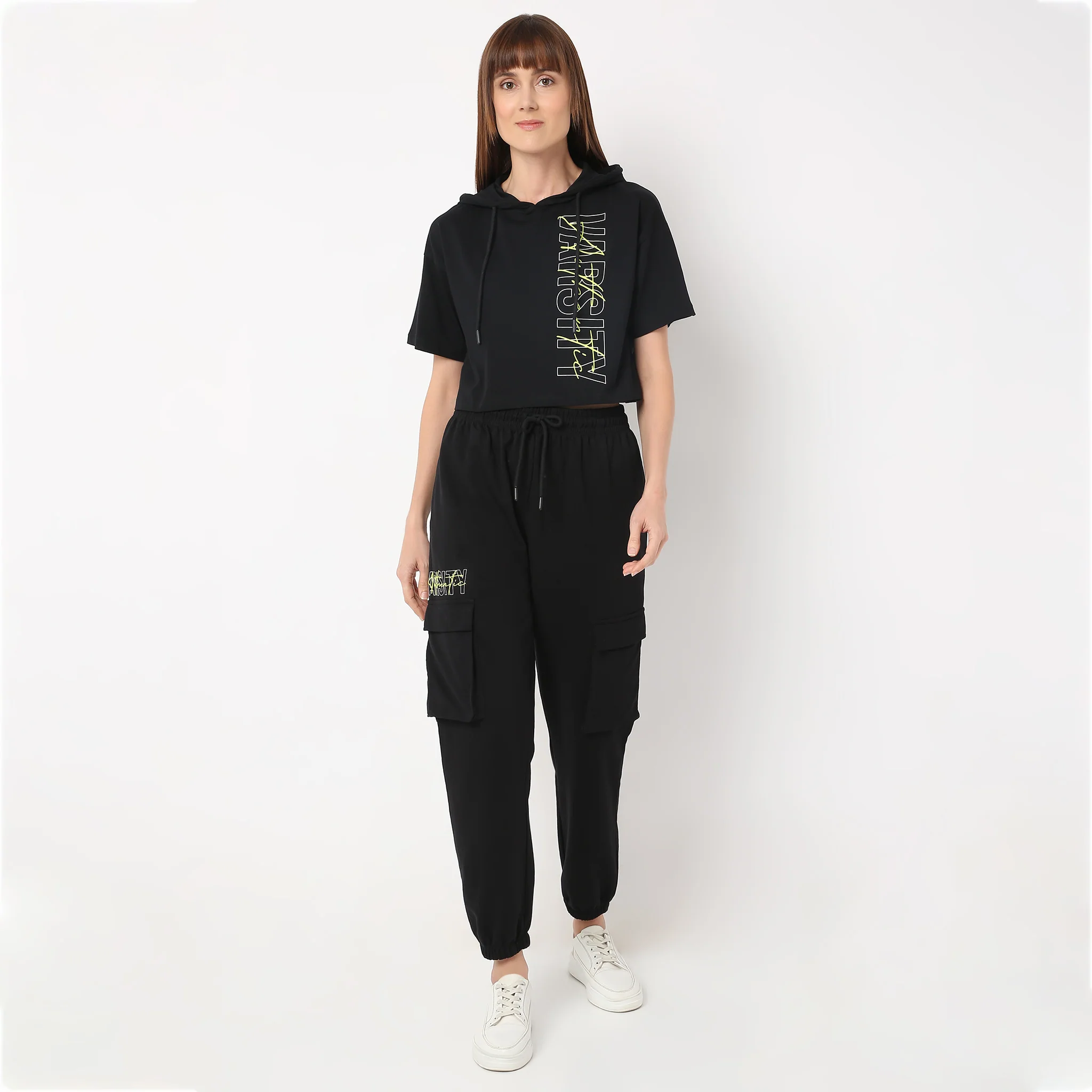 Boxy Fit Hoodie Athleisure Graphic Crop T-Shirt