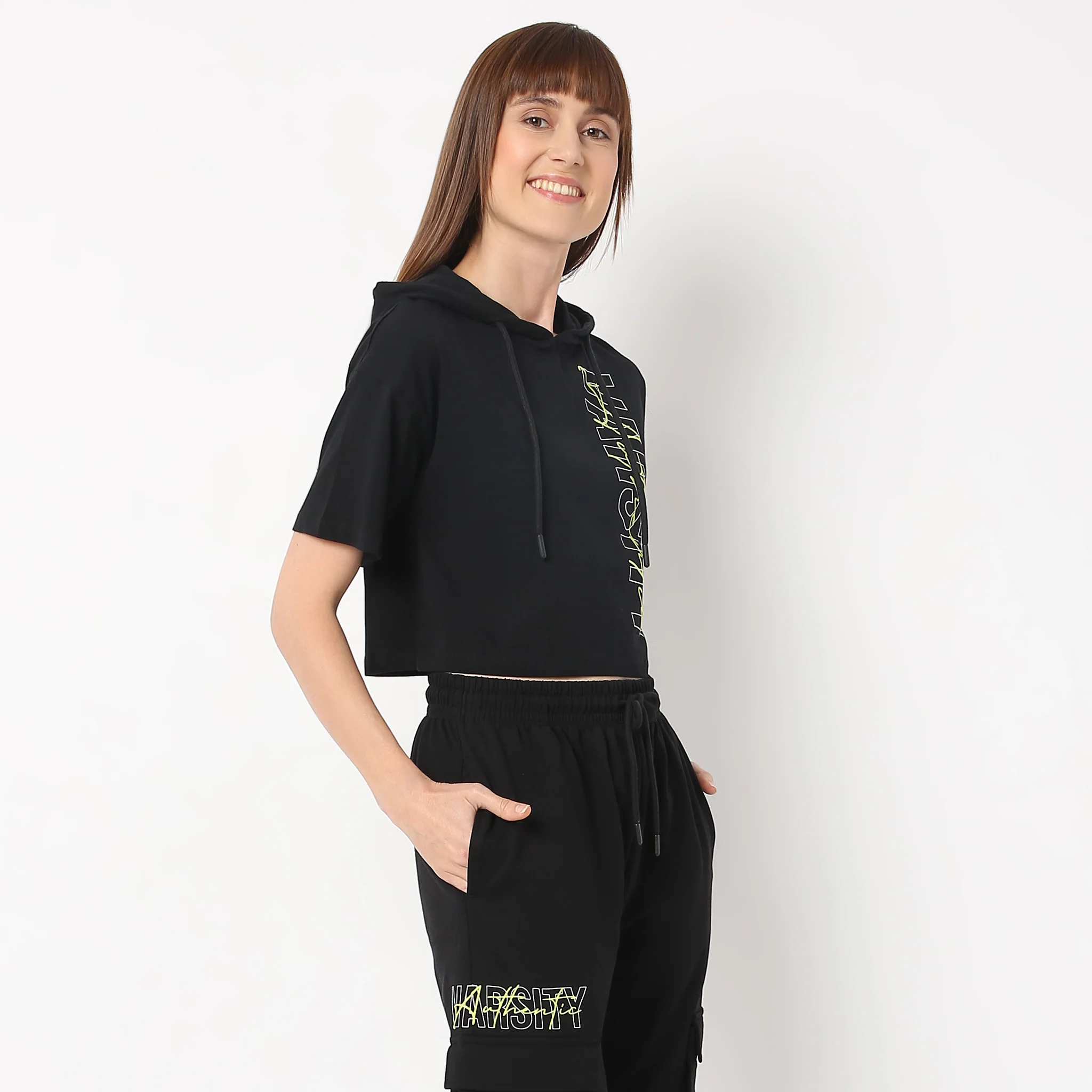 Boxy Fit Hoodie Athleisure Graphic Crop T-Shirt - Image 4