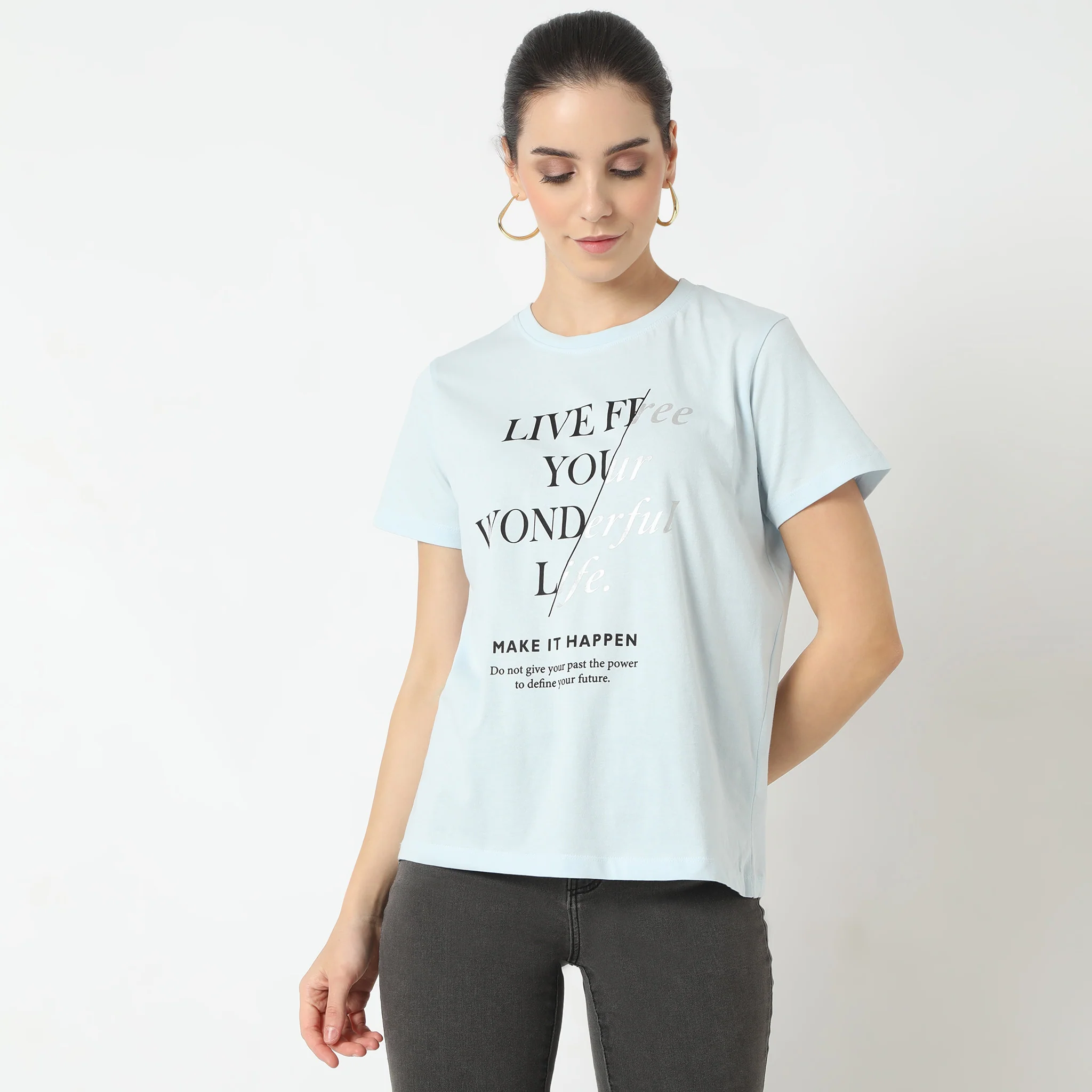 Short Sleeve Round Neck With Front Graphic T-Shirt - Image 2