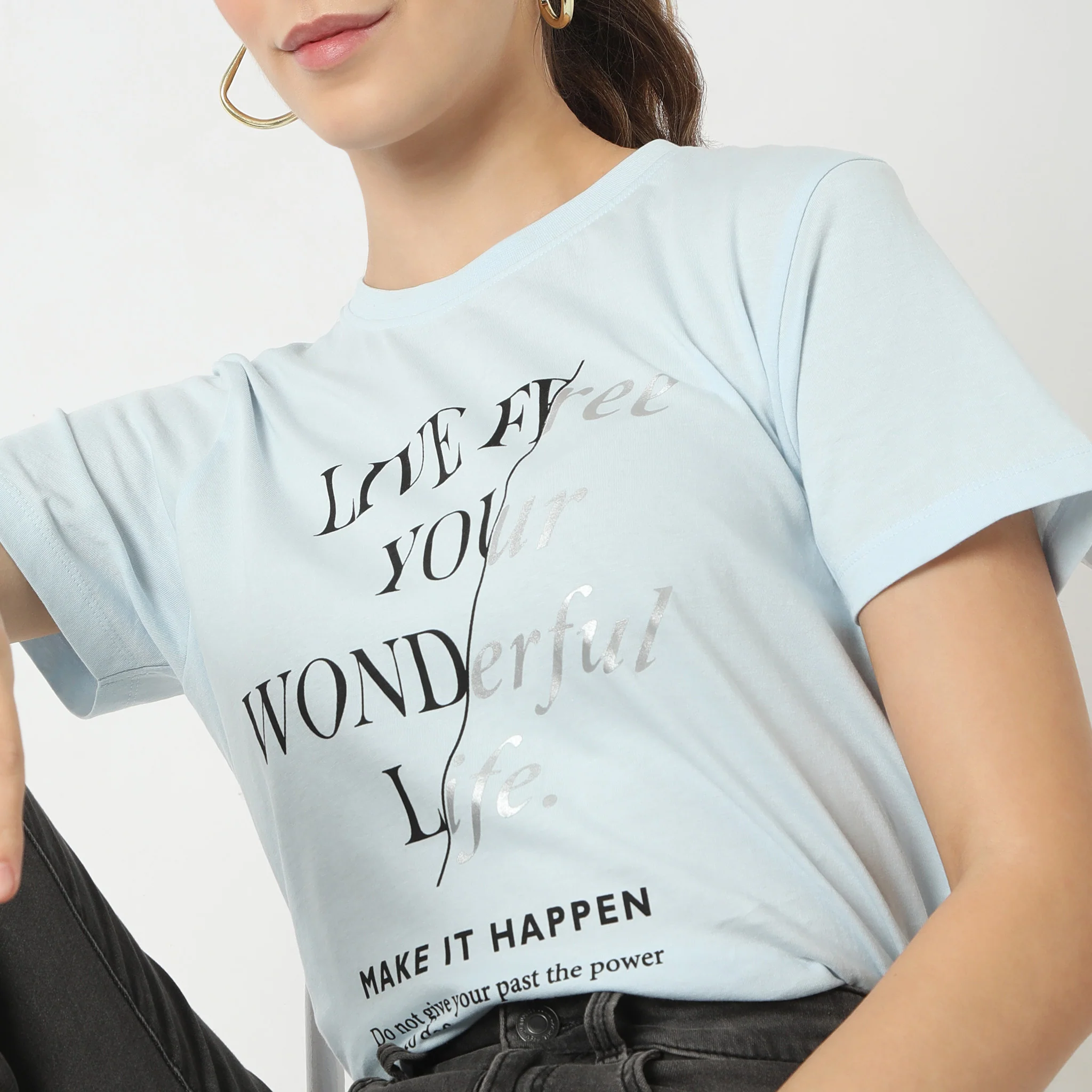 Short Sleeve Round Neck With Front Graphic T-Shirt - Image 4
