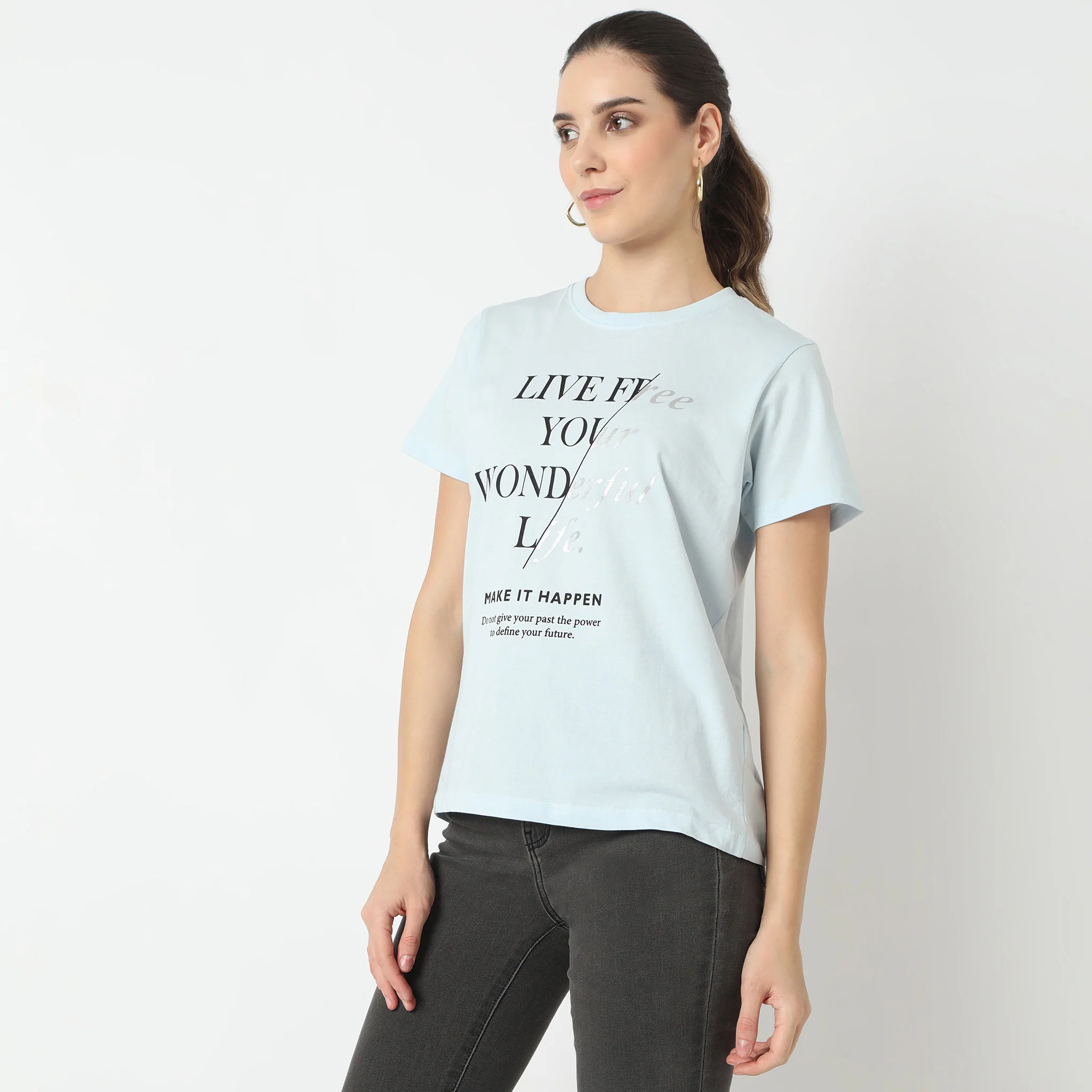 Short Sleeve Round Neck With Front Graphic T-Shirt - Image 5
