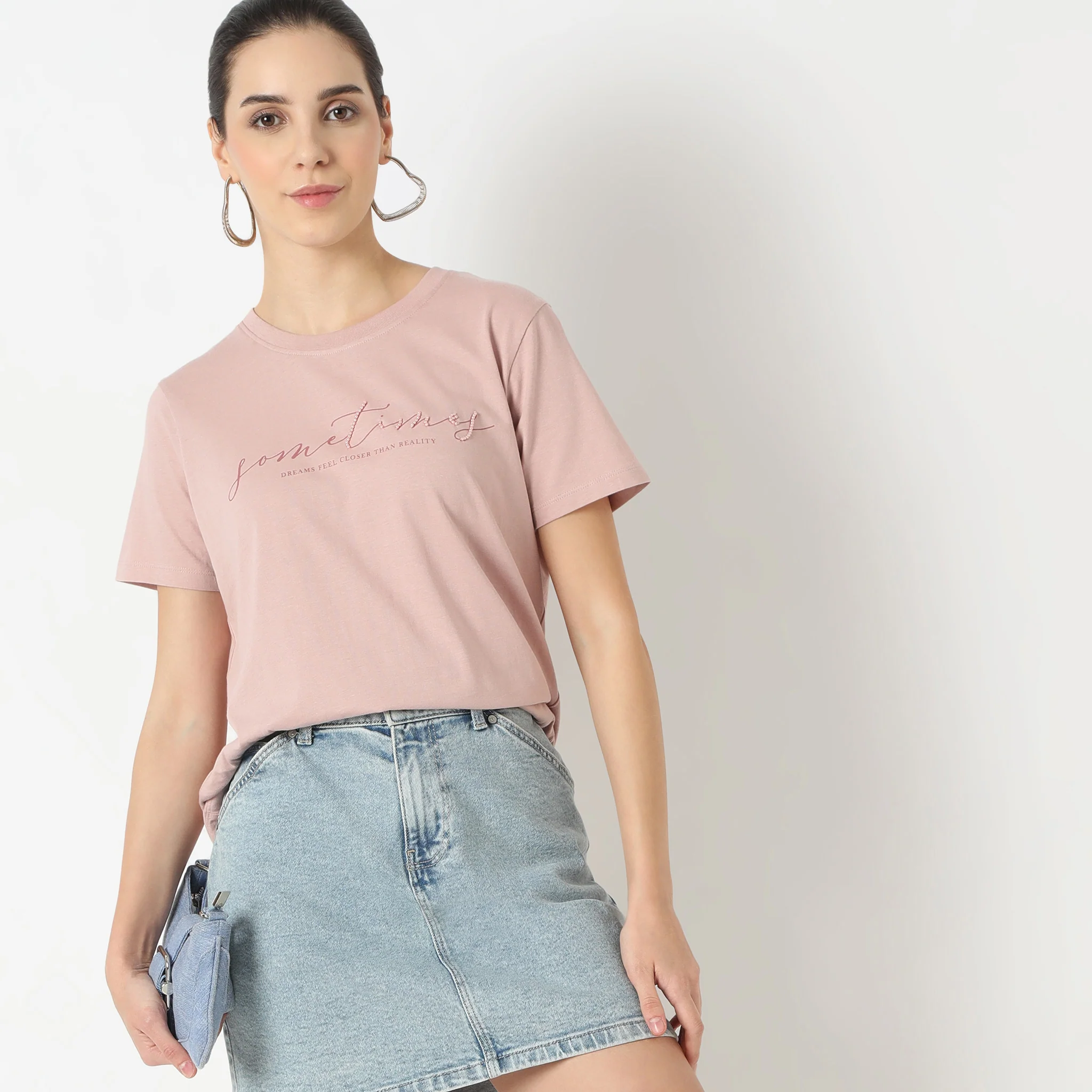 Short Sleeve Round Neck With Front Graphic T-Shirt - Image 2