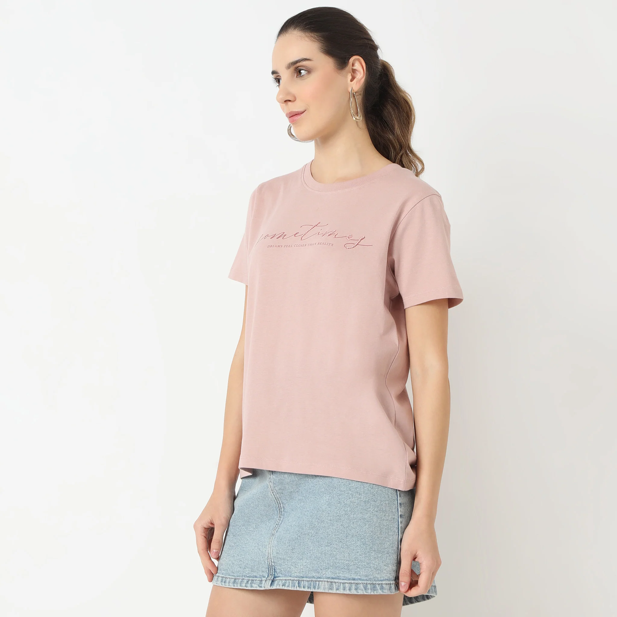 Short Sleeve Round Neck With Front Graphic T-Shirt - Image 4