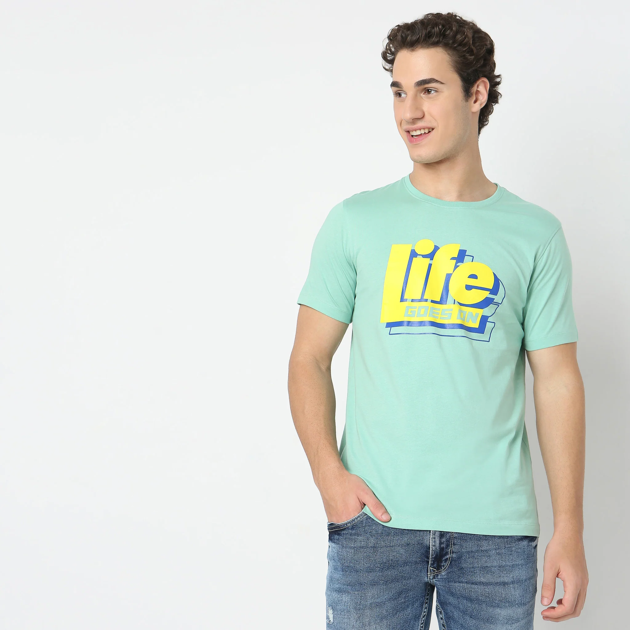 Graphic Tees - "Life" Cotton Jersey Regular Fit T-Shirt - Image 2