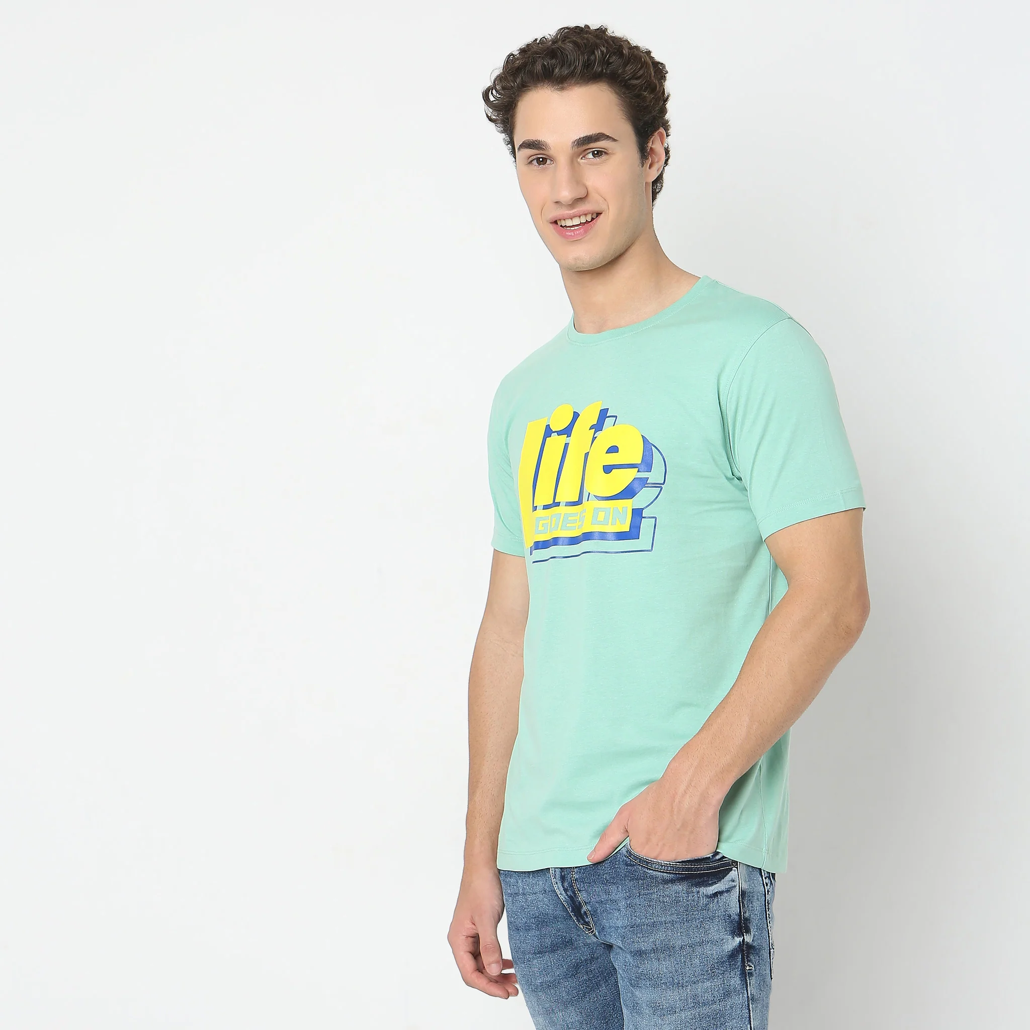 Graphic Tees - "Life" Cotton Jersey Regular Fit T-Shirt - Image 4