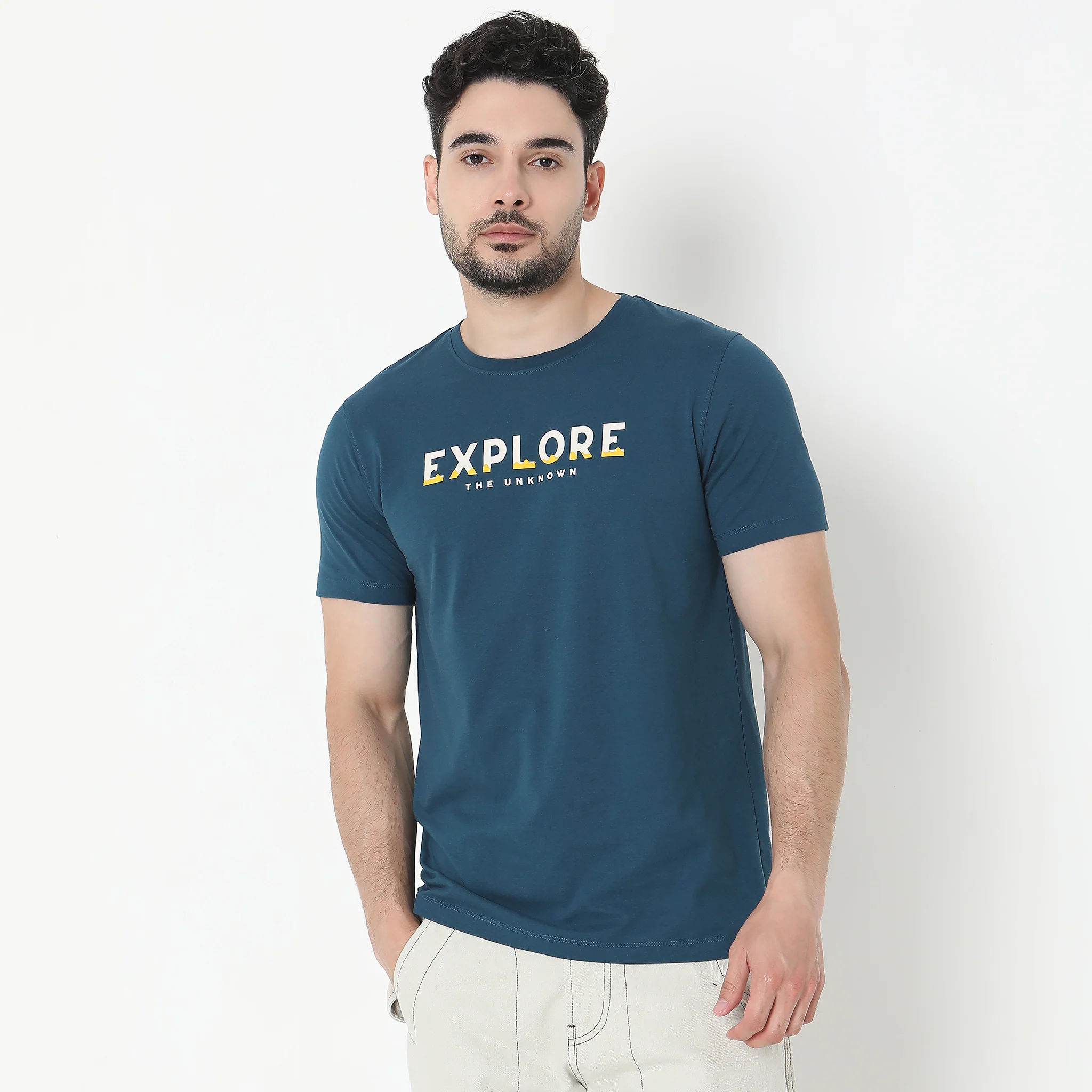 Graphic Tees - "Explore" Cotton Jersey Regular Fit T-Shirt - Image 2