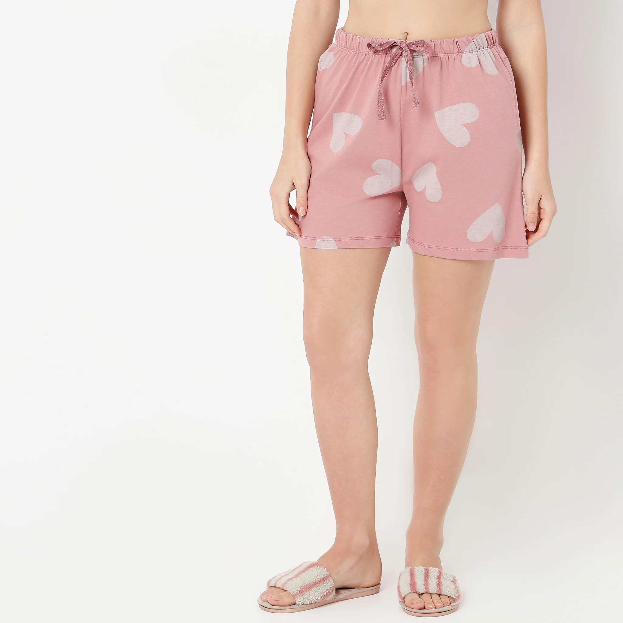 Above Knee Heart Print Lounge Shorts - Image 2