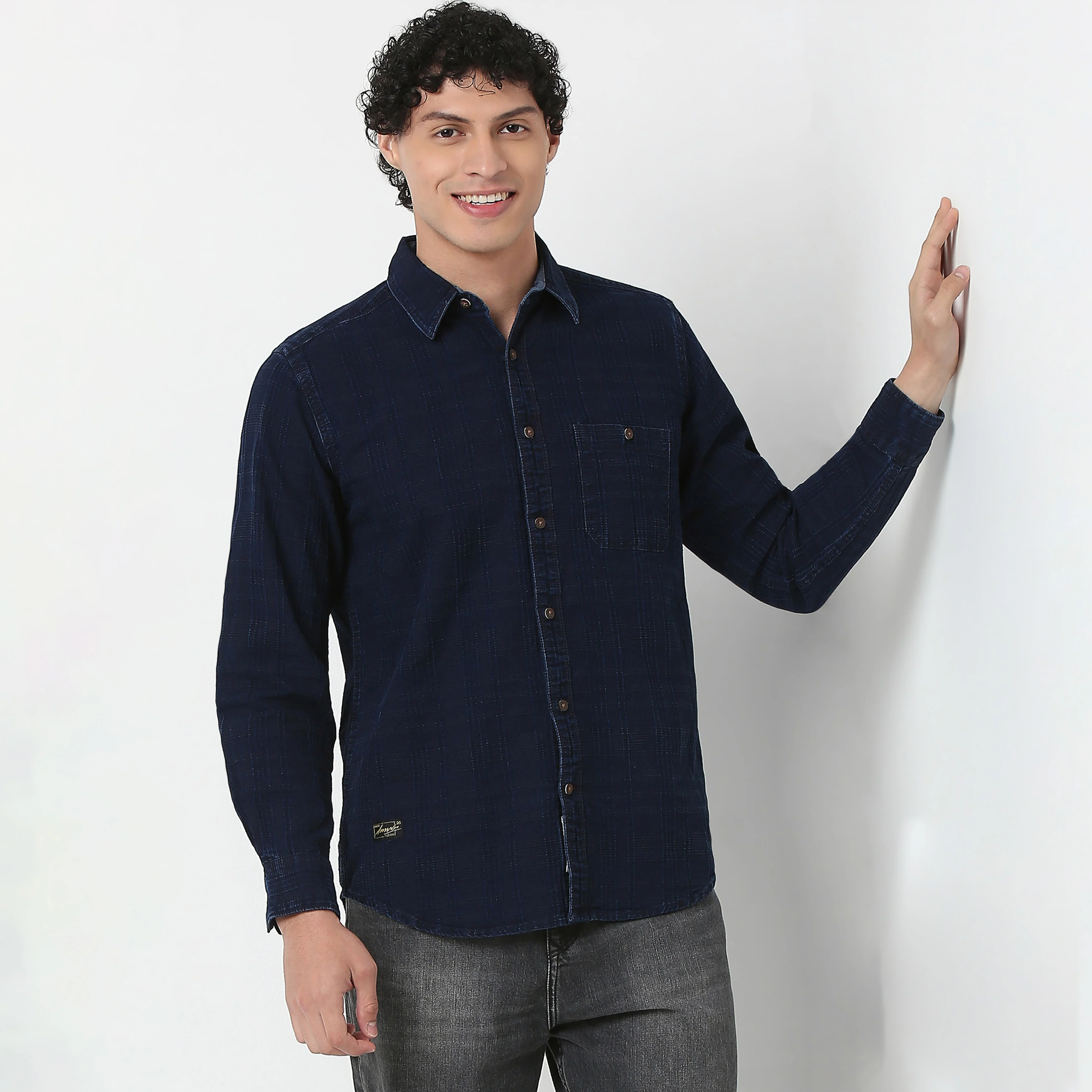Regular Fit Indigo Check Shirt - Image 2