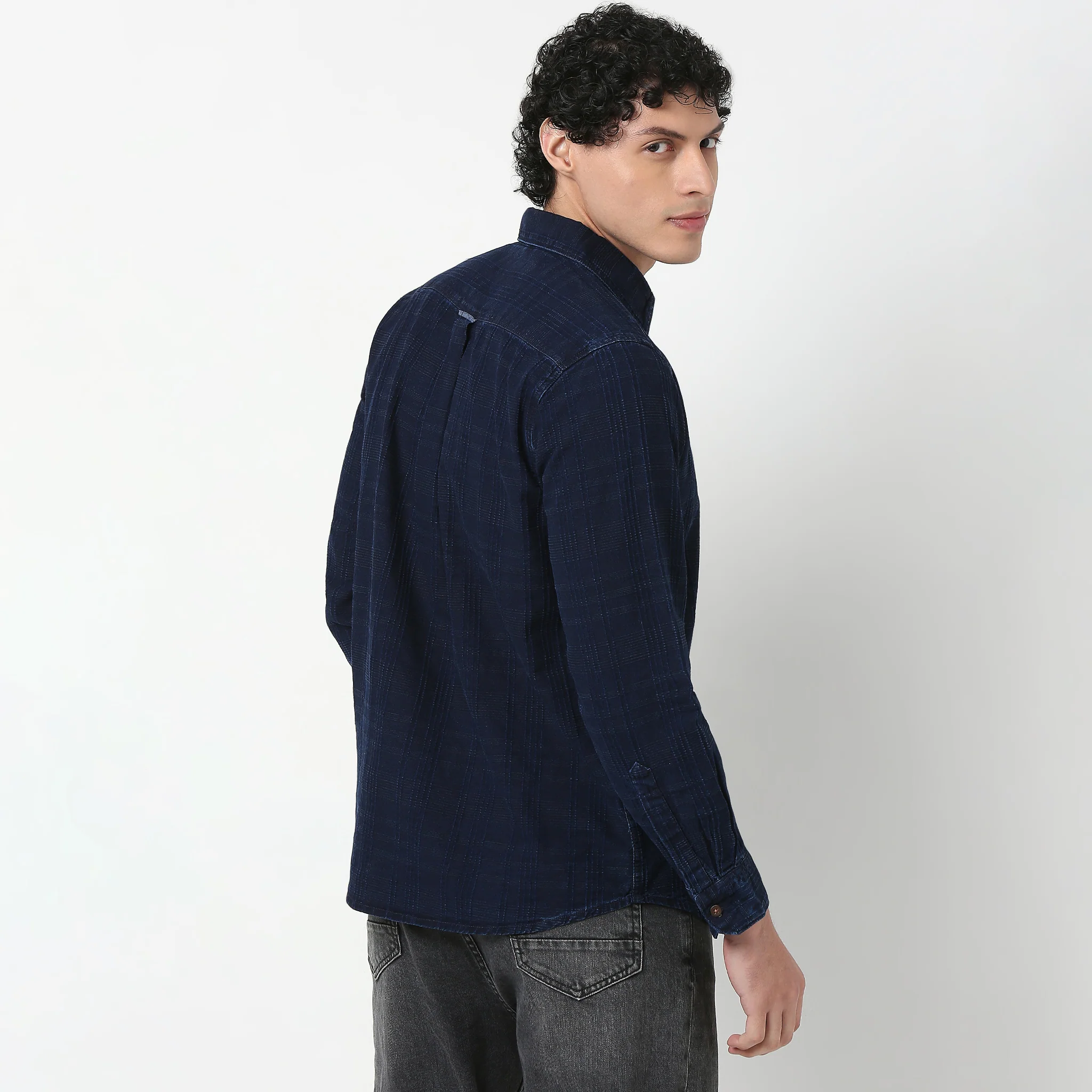 Regular Fit Indigo Check Shirt - Image 3