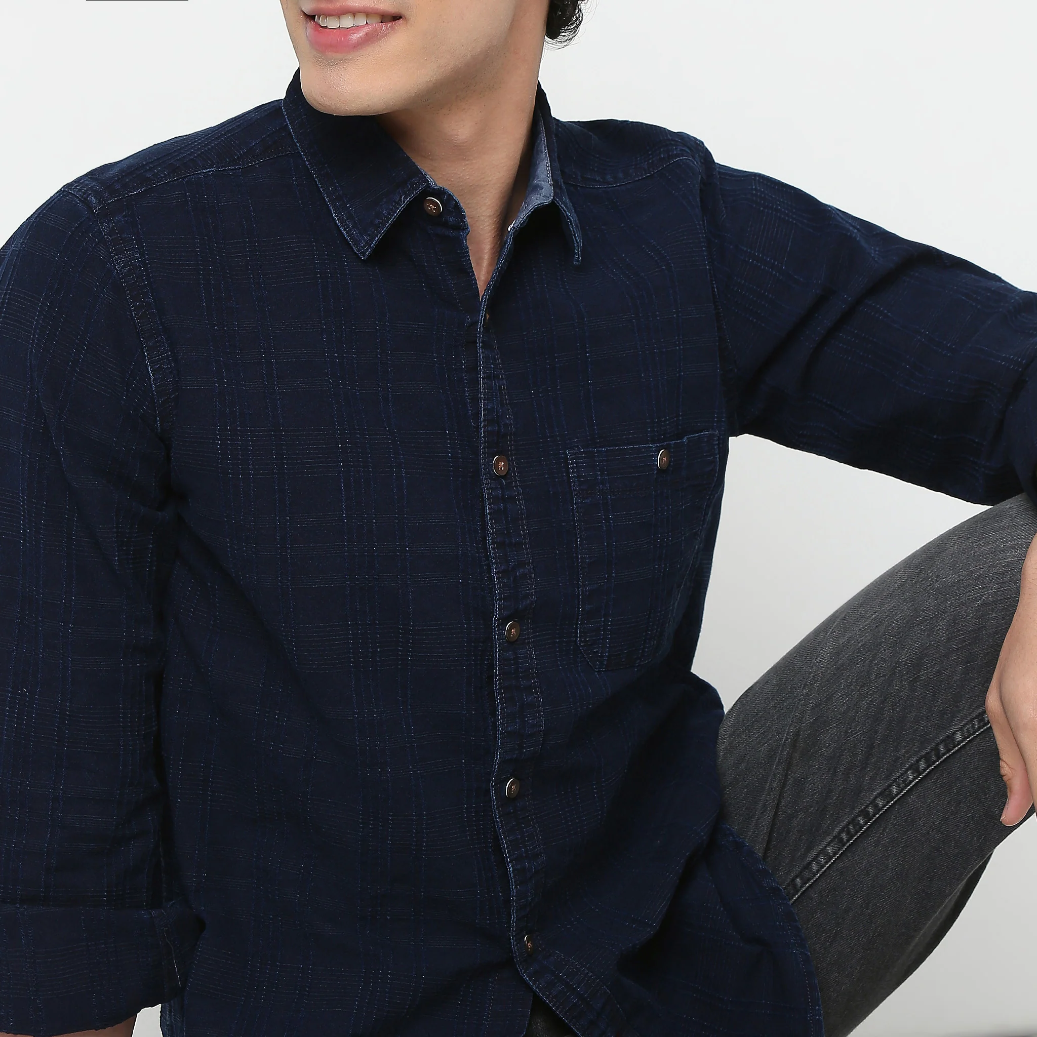 Regular Fit Indigo Check Shirt - Image 4
