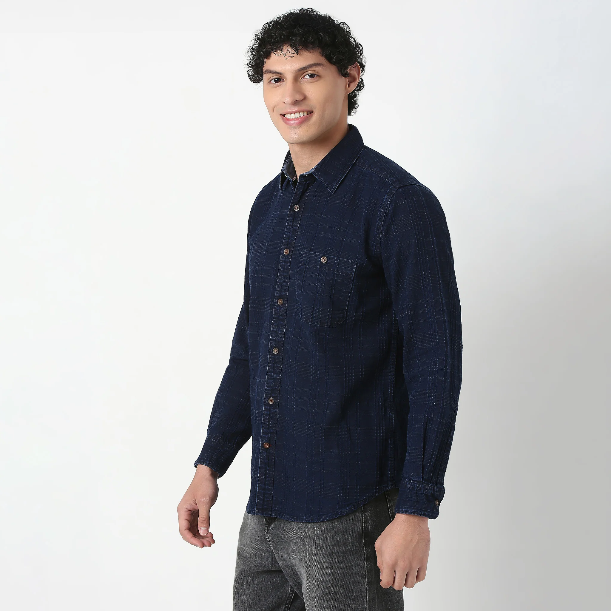 Regular Fit Indigo Check Shirt - Image 5