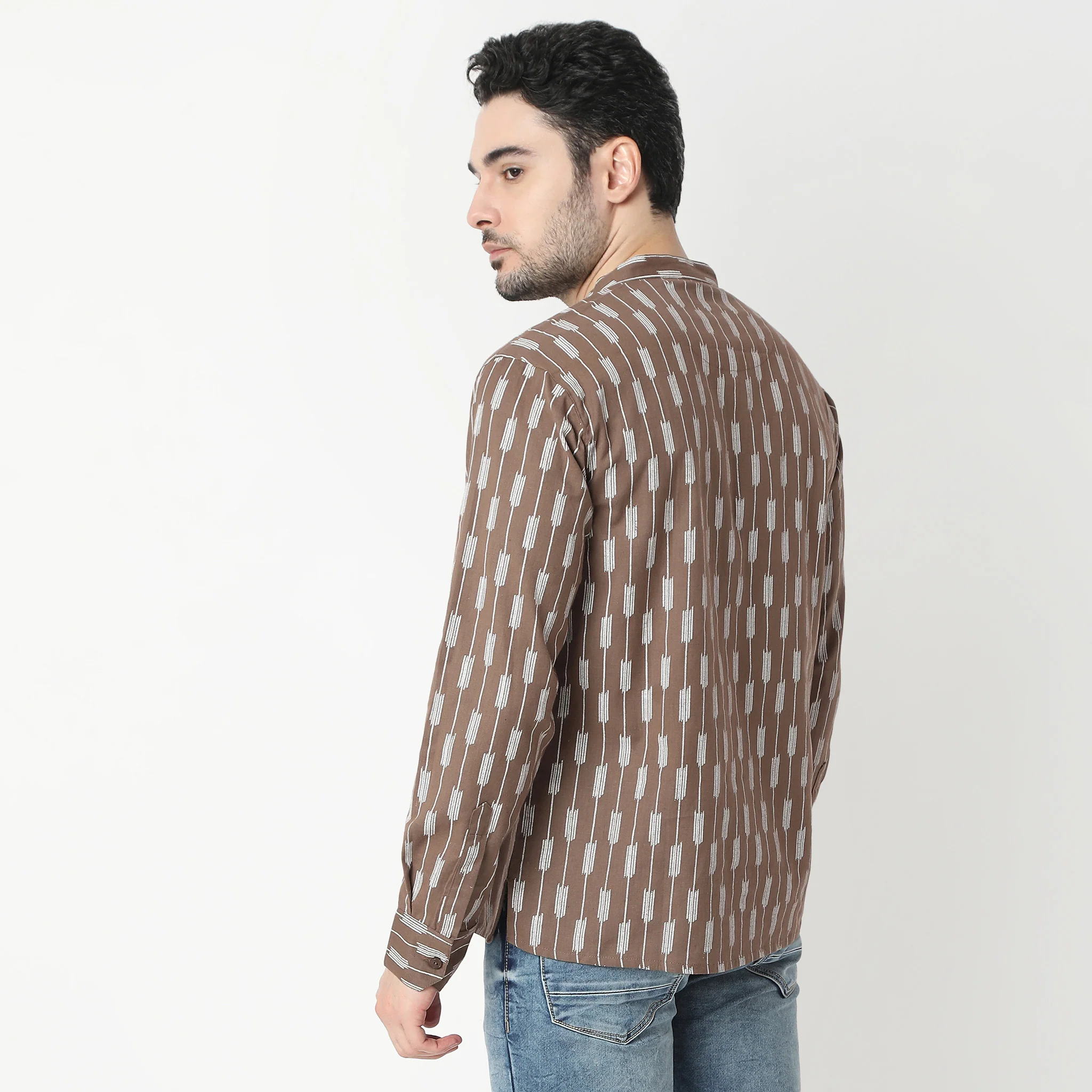 Printed Yarn Dyed Full Sleeve Straight Short Kurta - Image 3