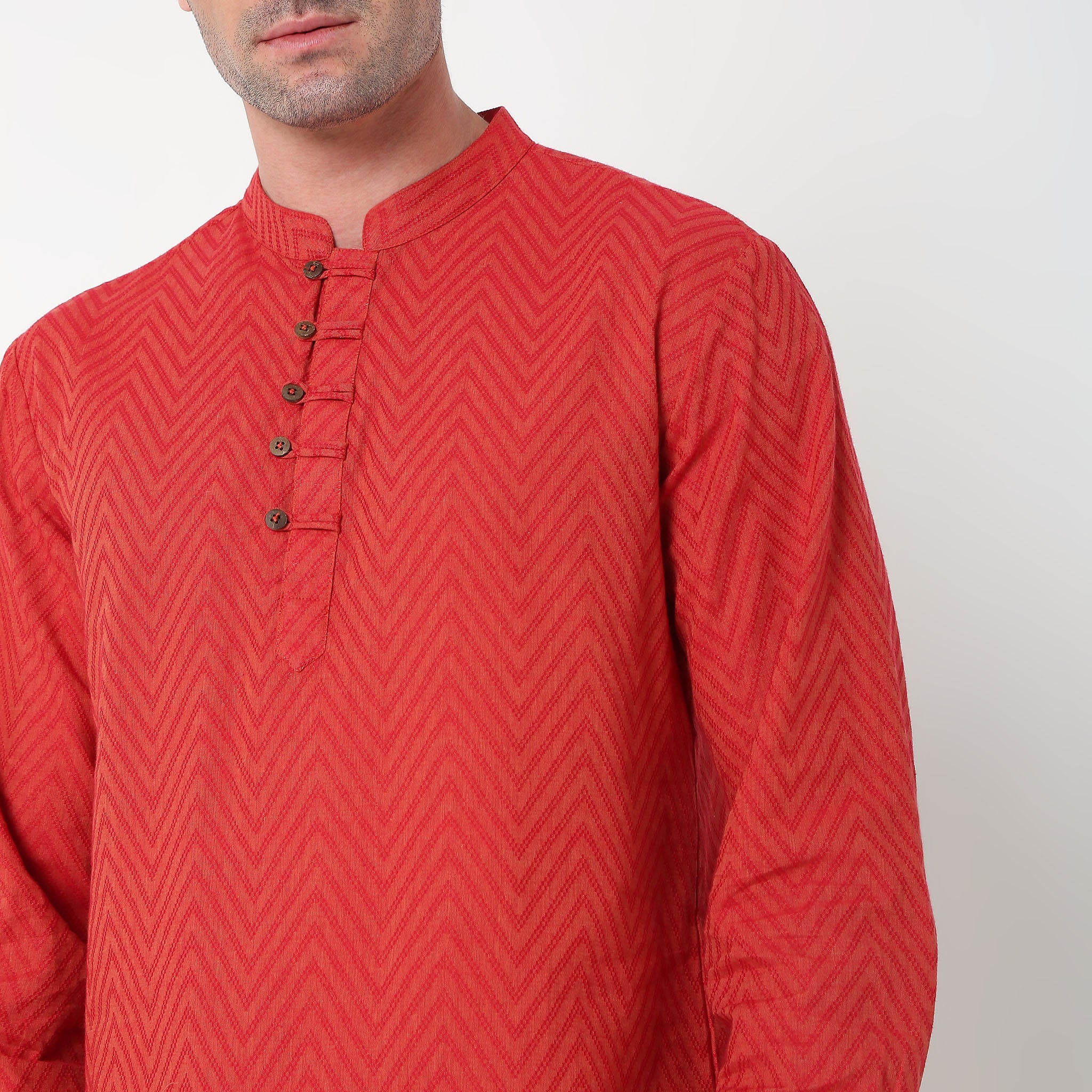 Regular Fit Jacquard Short Kurta - Image 4