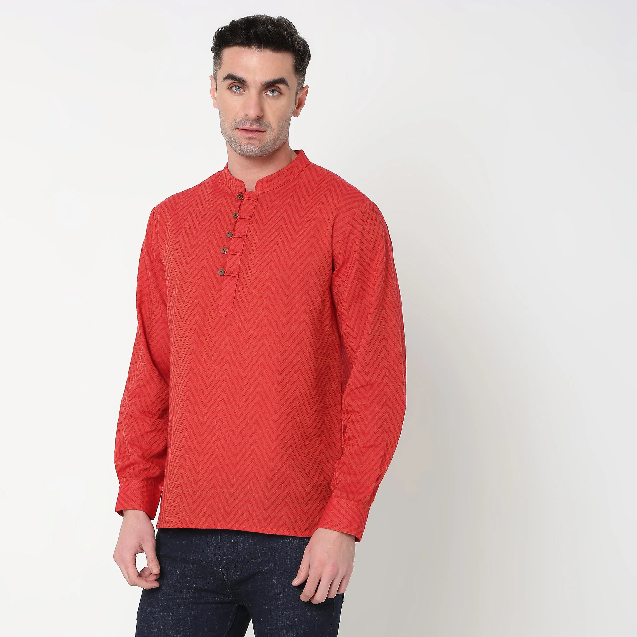 Regular Fit Jacquard Short Kurta - Image 5