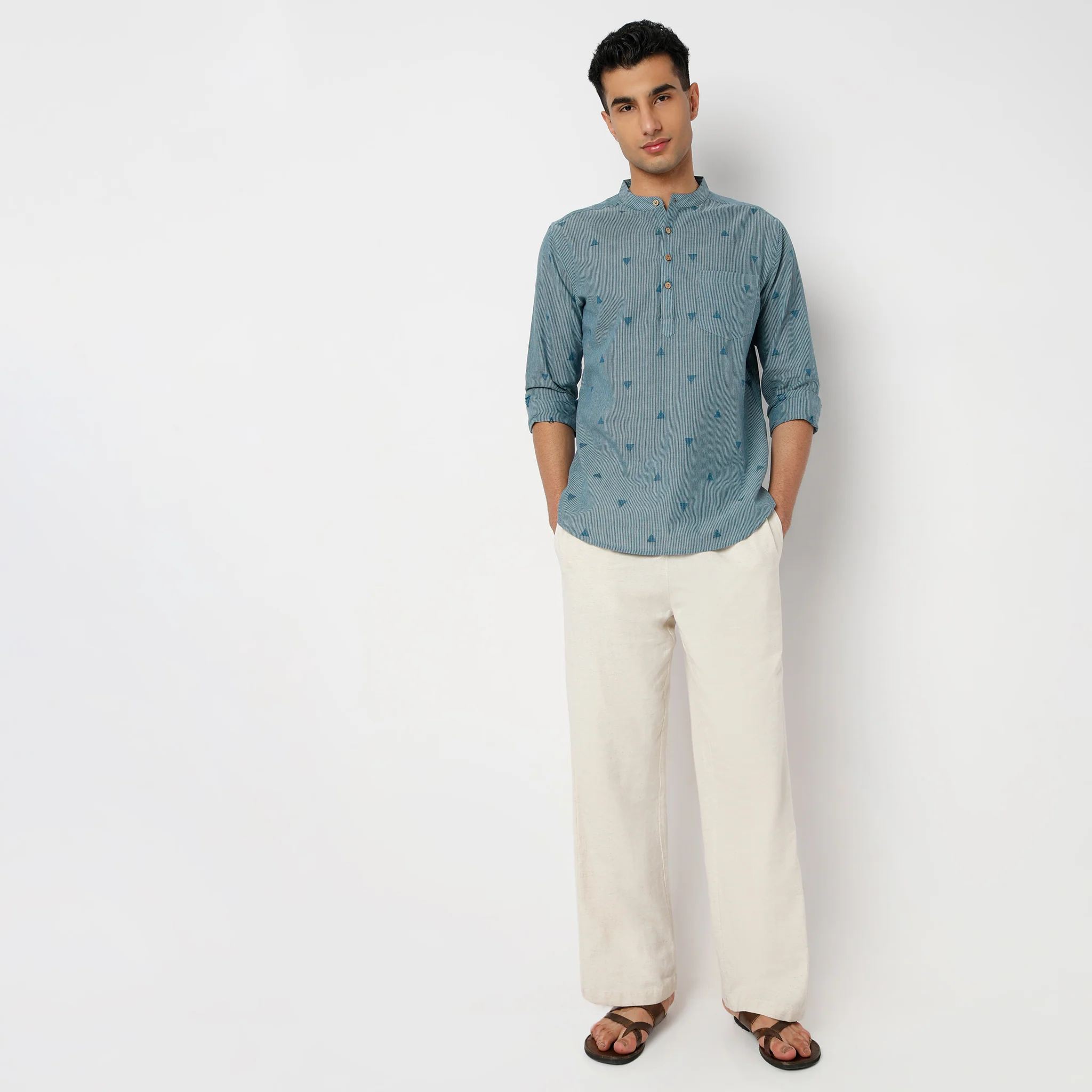Kurta Shirt™ - Jacquard Yarn Dyed Mandarin Collar Straight Full Sleeve - Image 2