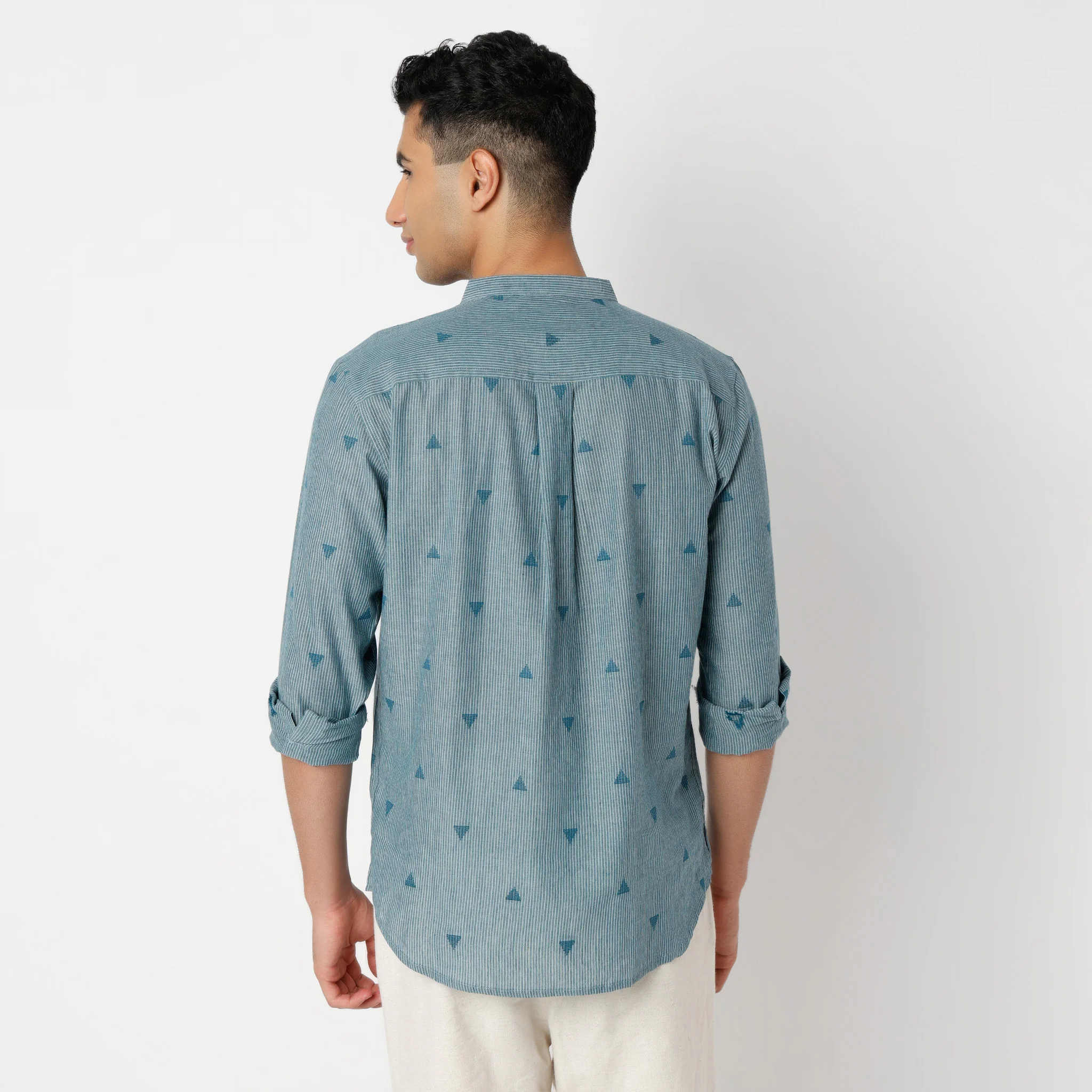 Kurta Shirt™ - Jacquard Yarn Dyed Mandarin Collar Straight Full Sleeve - Image 3