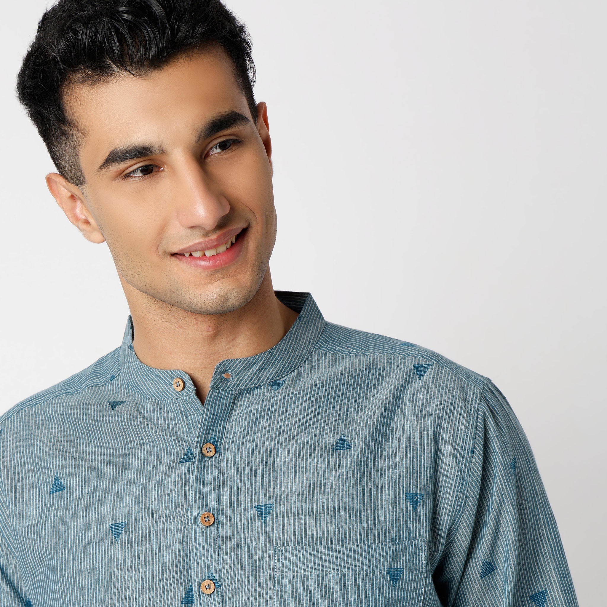 Kurta Shirt™ - Jacquard Yarn Dyed Mandarin Collar Straight Full Sleeve - Image 4