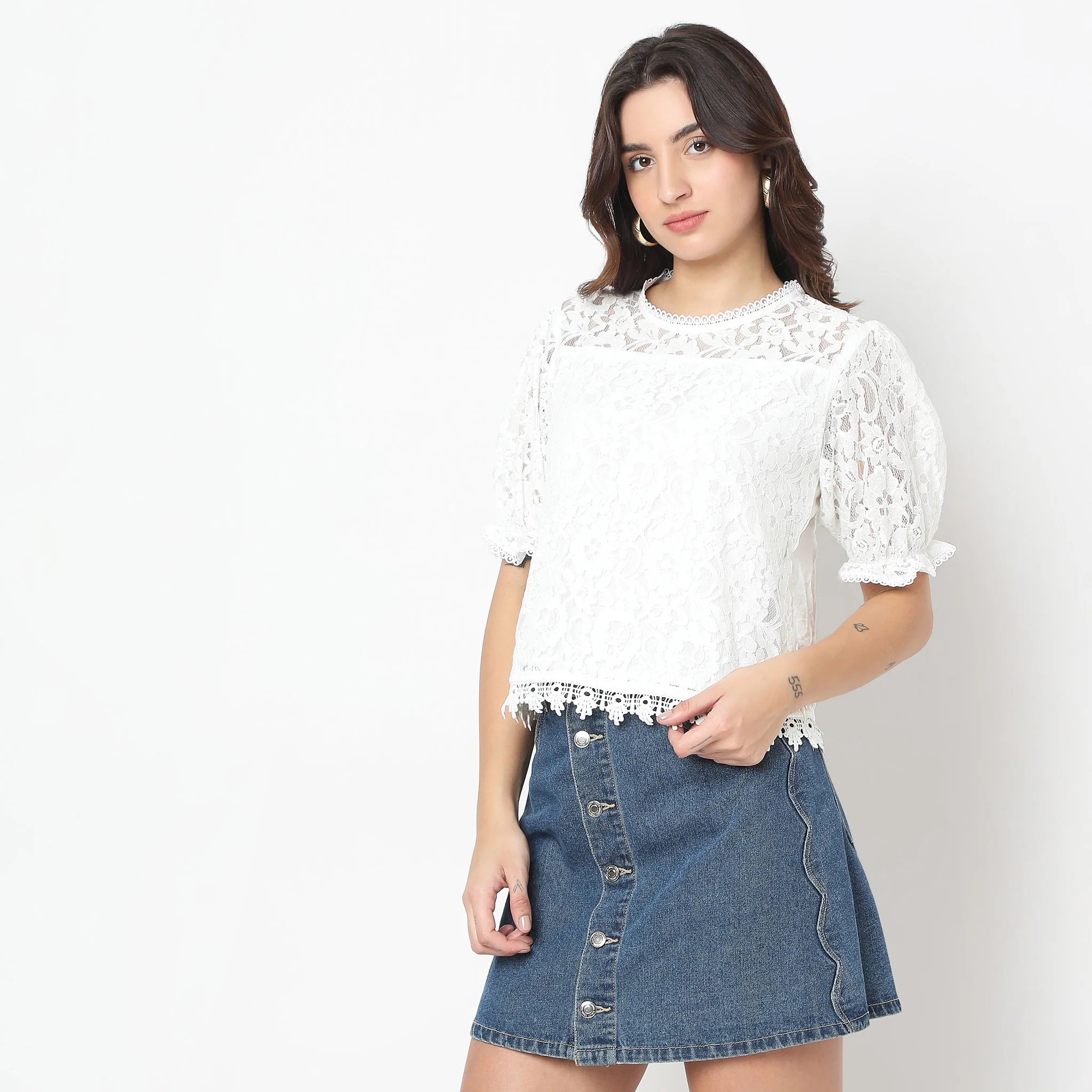 Round Neck With Crochet Lace Trim Top - Image 5