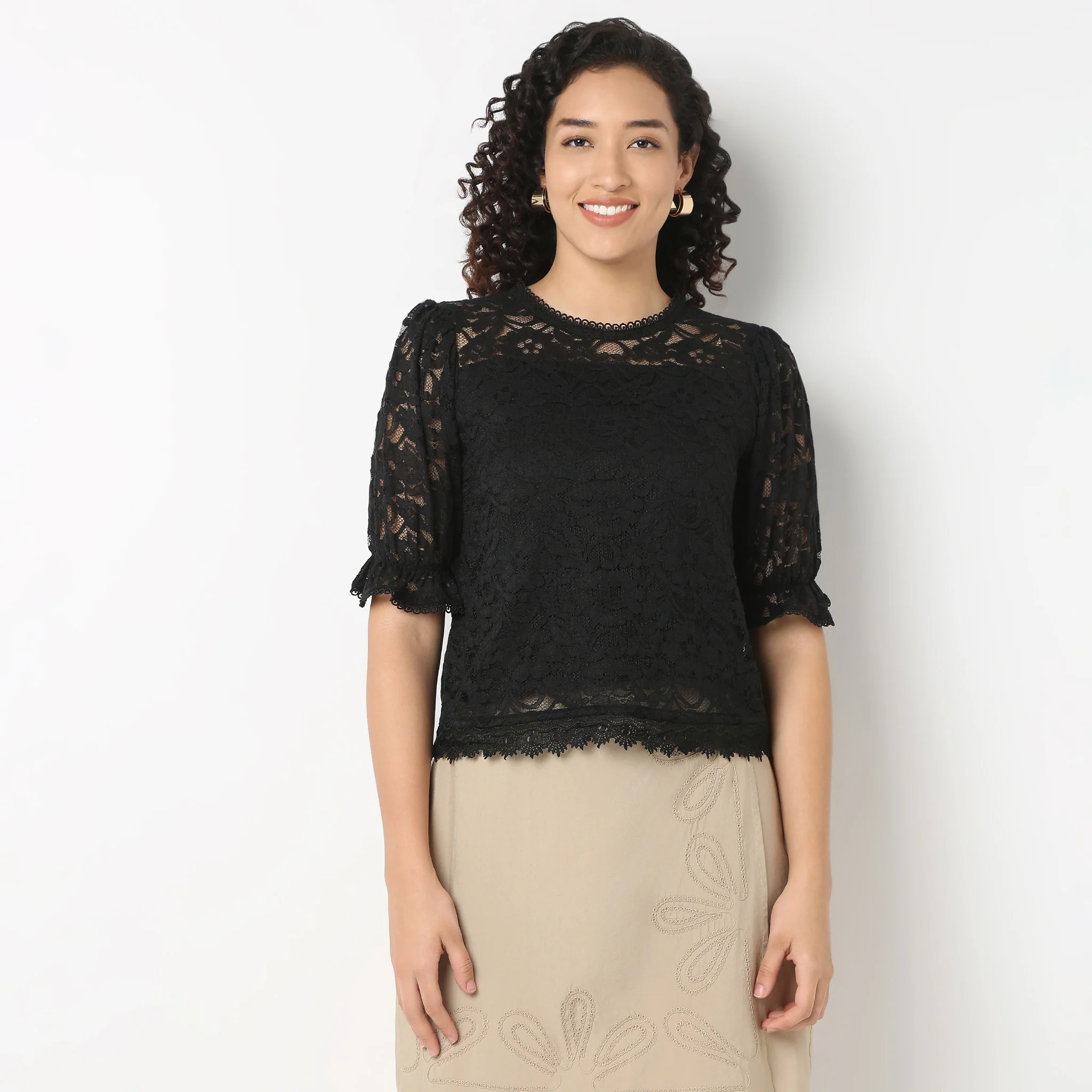 Round Neck With Crochet Lace Trim Top - Image 7