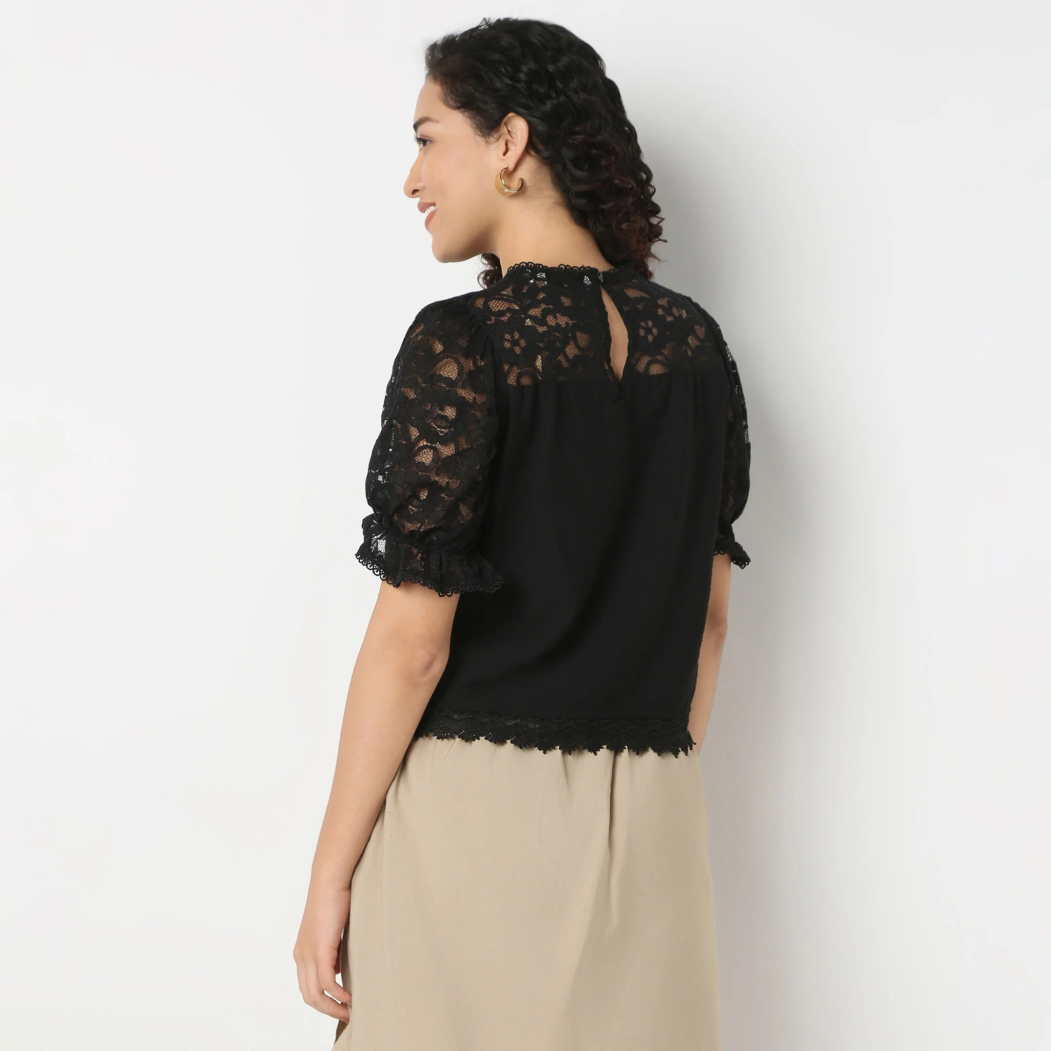 Round Neck With Crochet Lace Trim Top - Image 8
