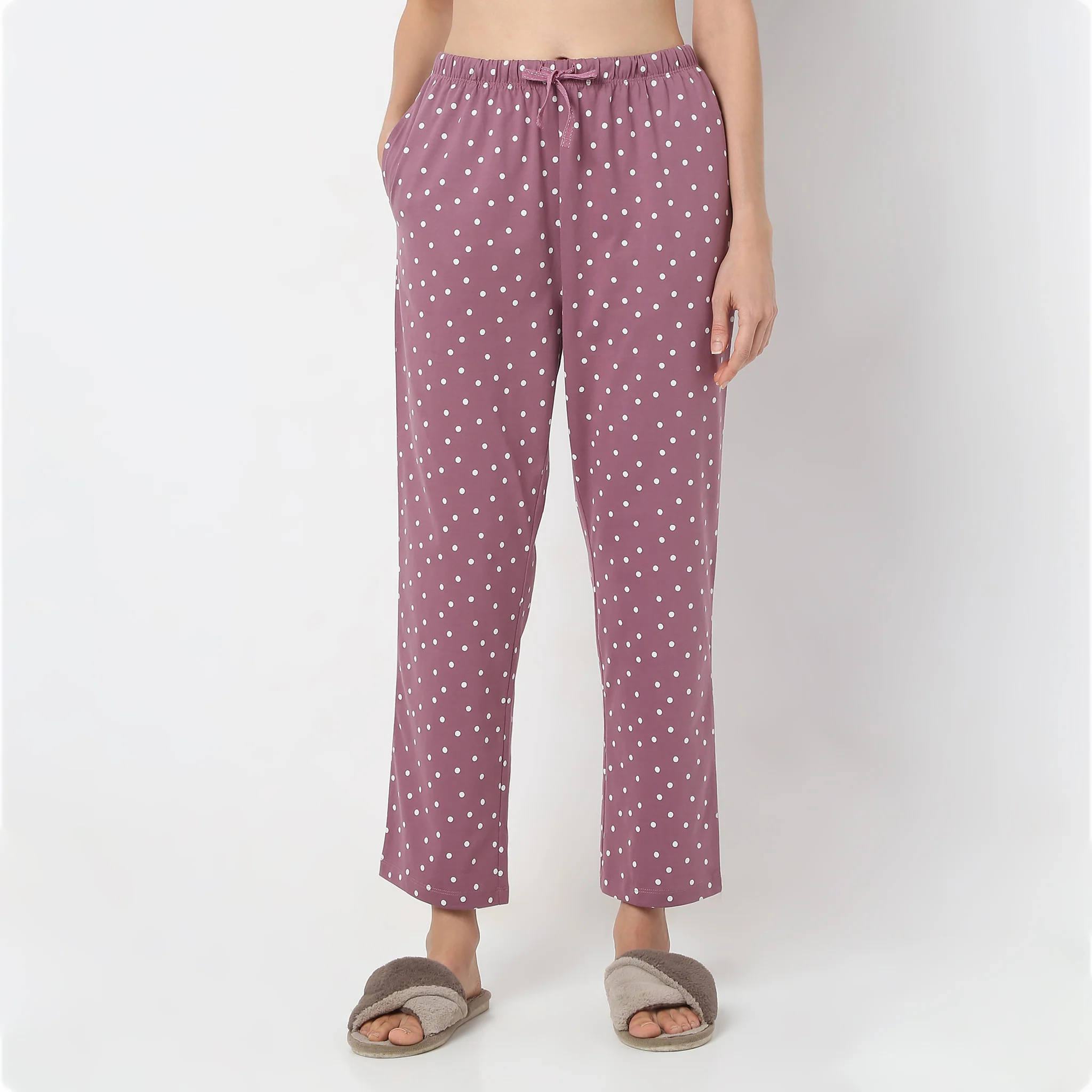 Ankle Length Straight Fit Polka Dot Lounge Pyjamas - Image 2