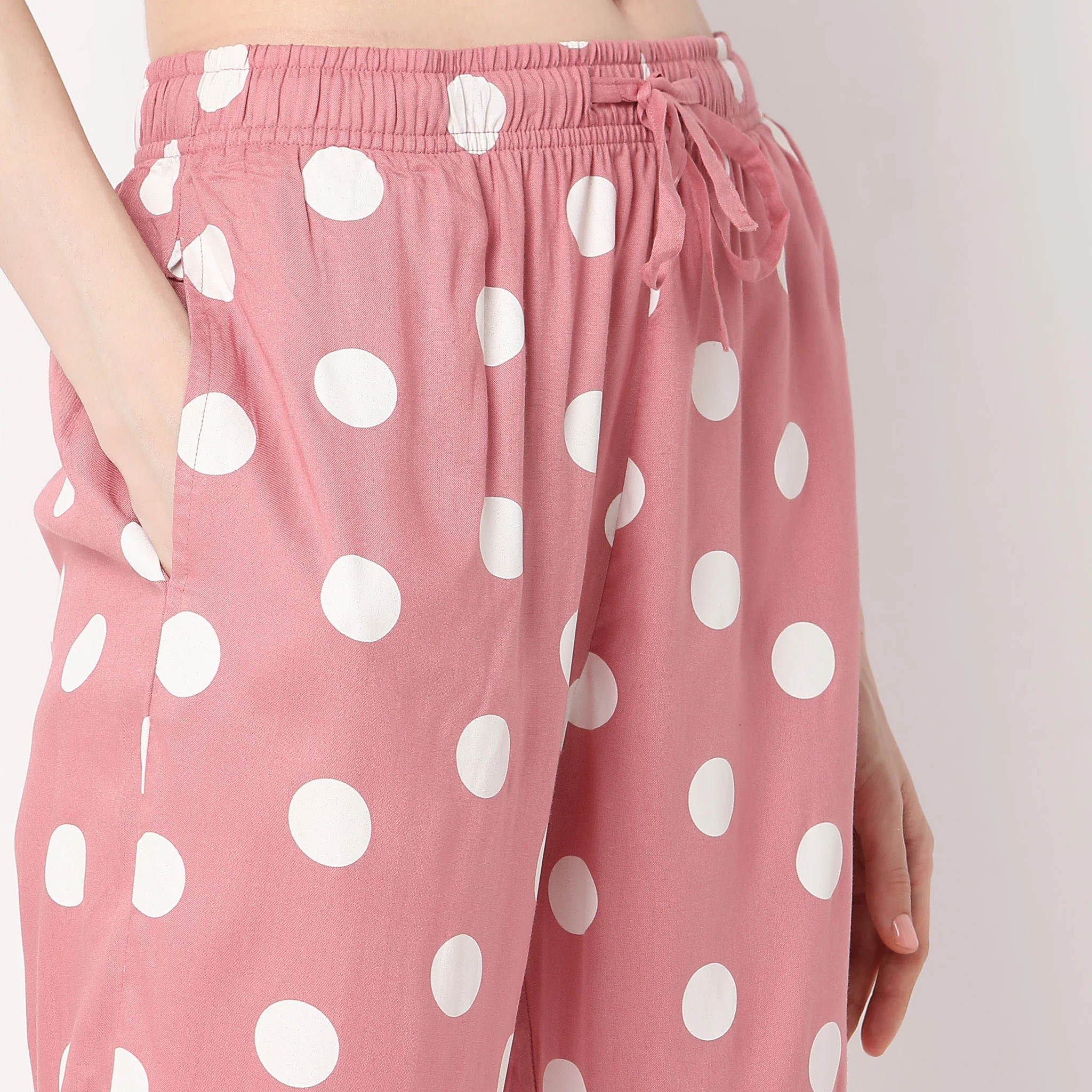 Woven Polka Dot Lapel Collar Shirt With Pyjama Sleepwear Set - Image 7