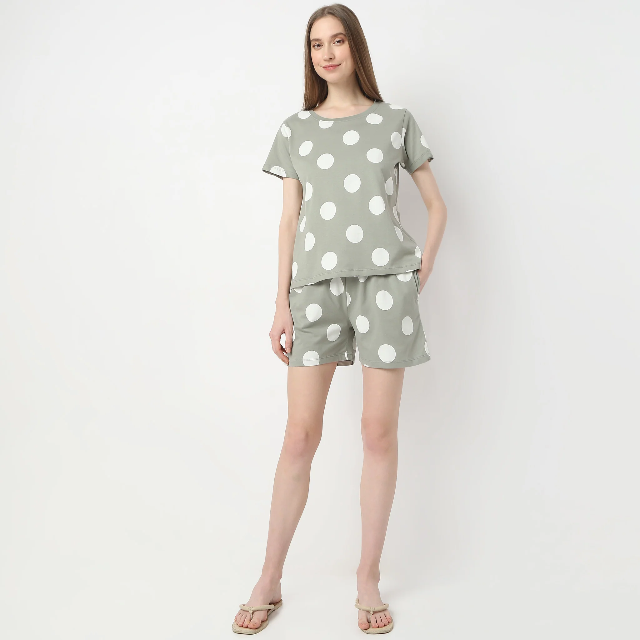 Polka Dot Crew Neck Short Sleeve Lounge T-Shirt