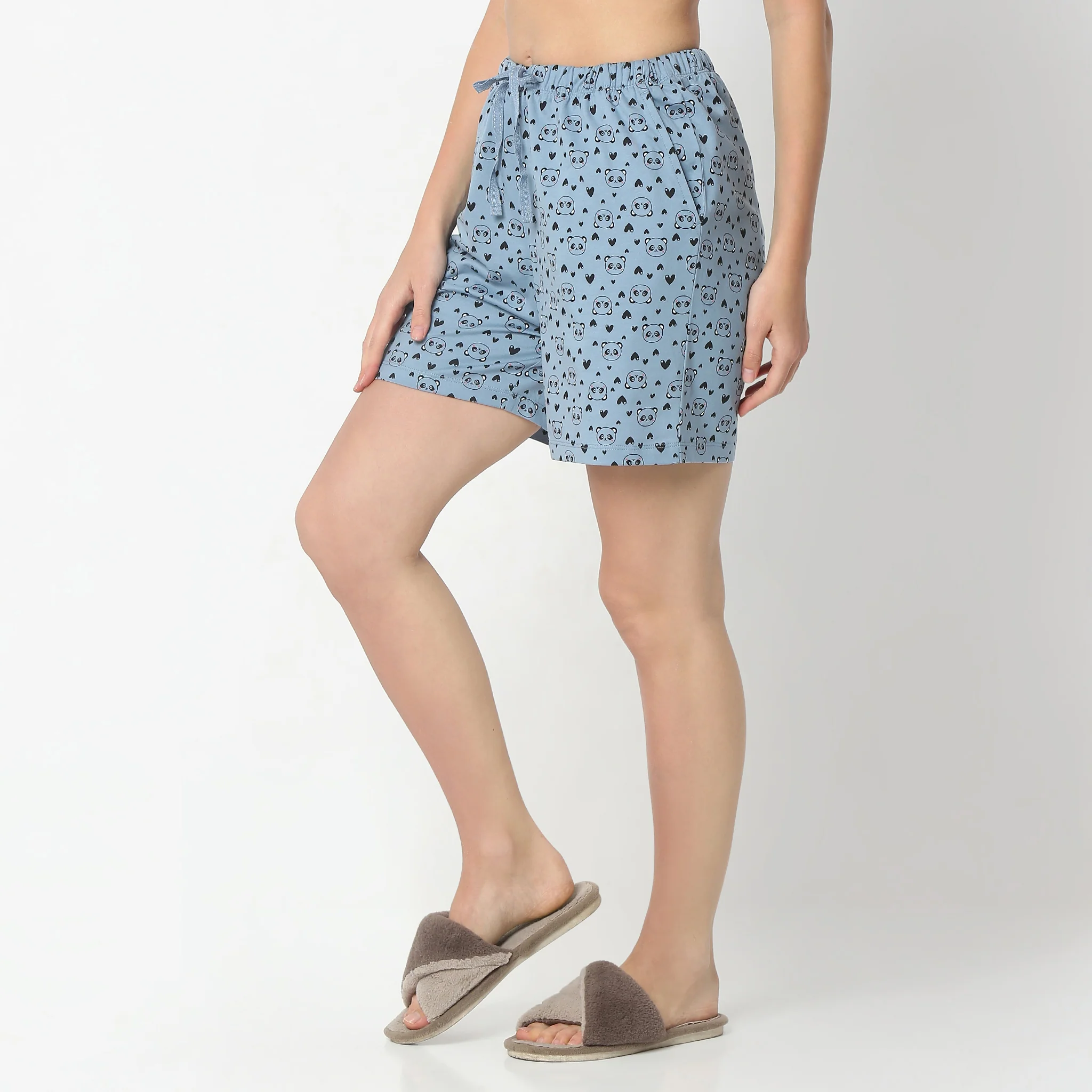 Printed Above Knee Mid Rise Lounge Shorts - Image 5