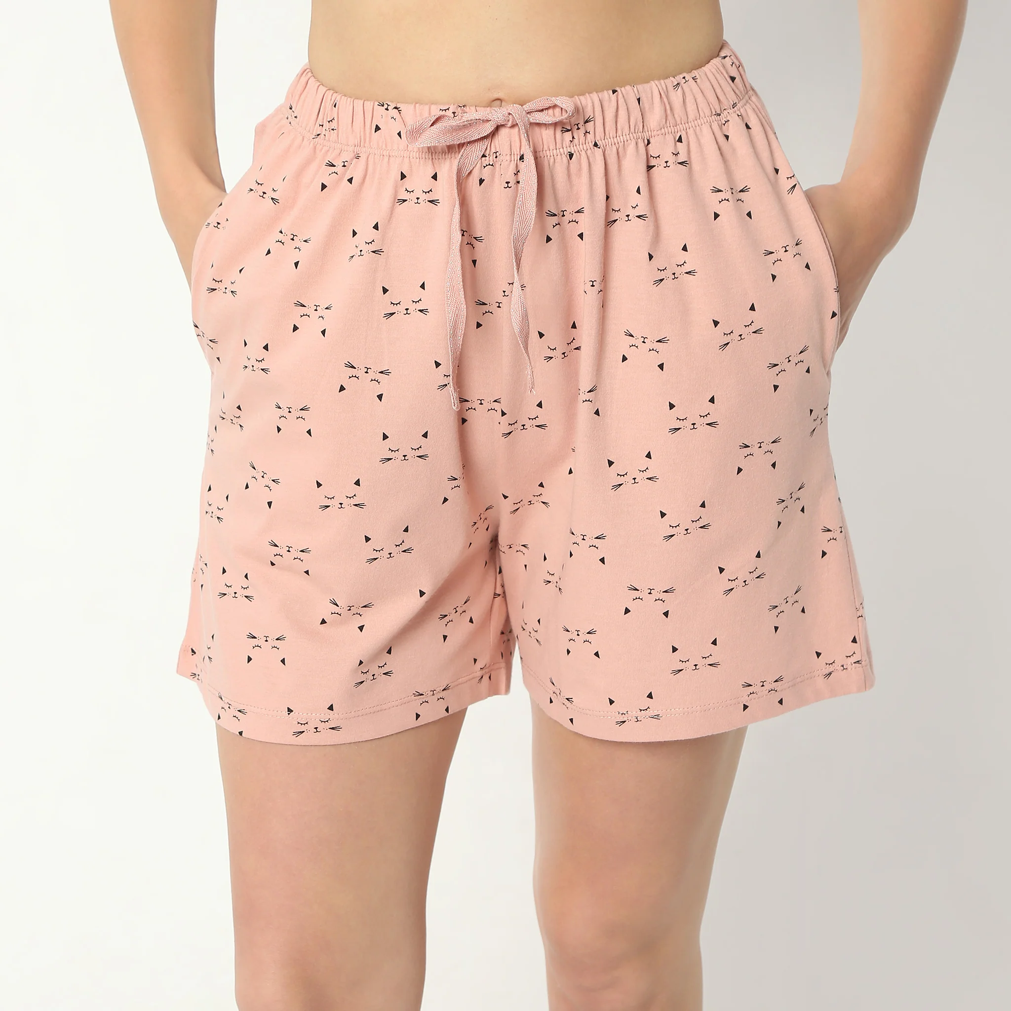 Printed Above Knee Mid Rise Lounge Shorts - Image 4