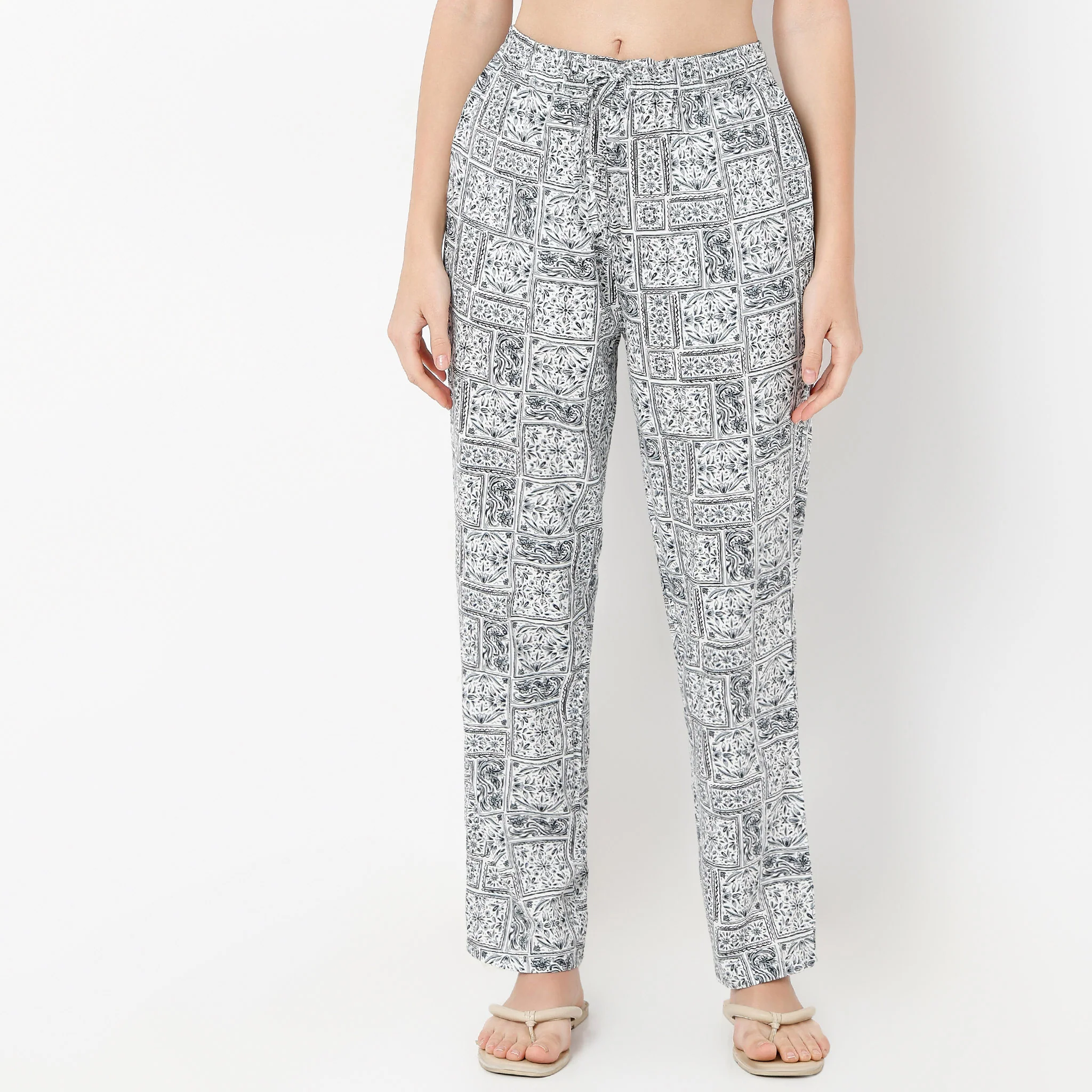 Ankle Length Straigth Fit Printed Lounge Pyjamas - Image 2