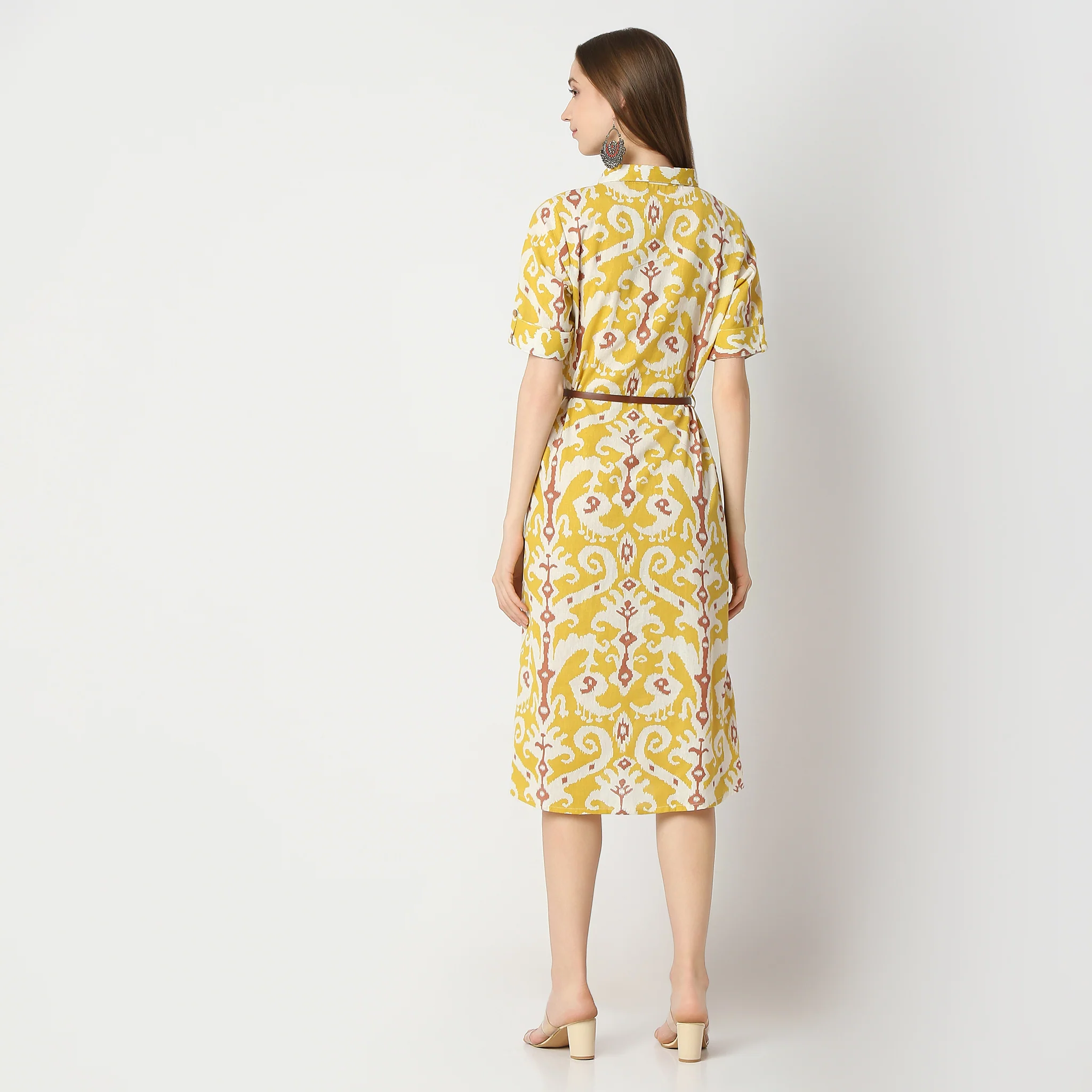 Printed Below Knee Shorrt Sleeve Shirt Dress - Image 3