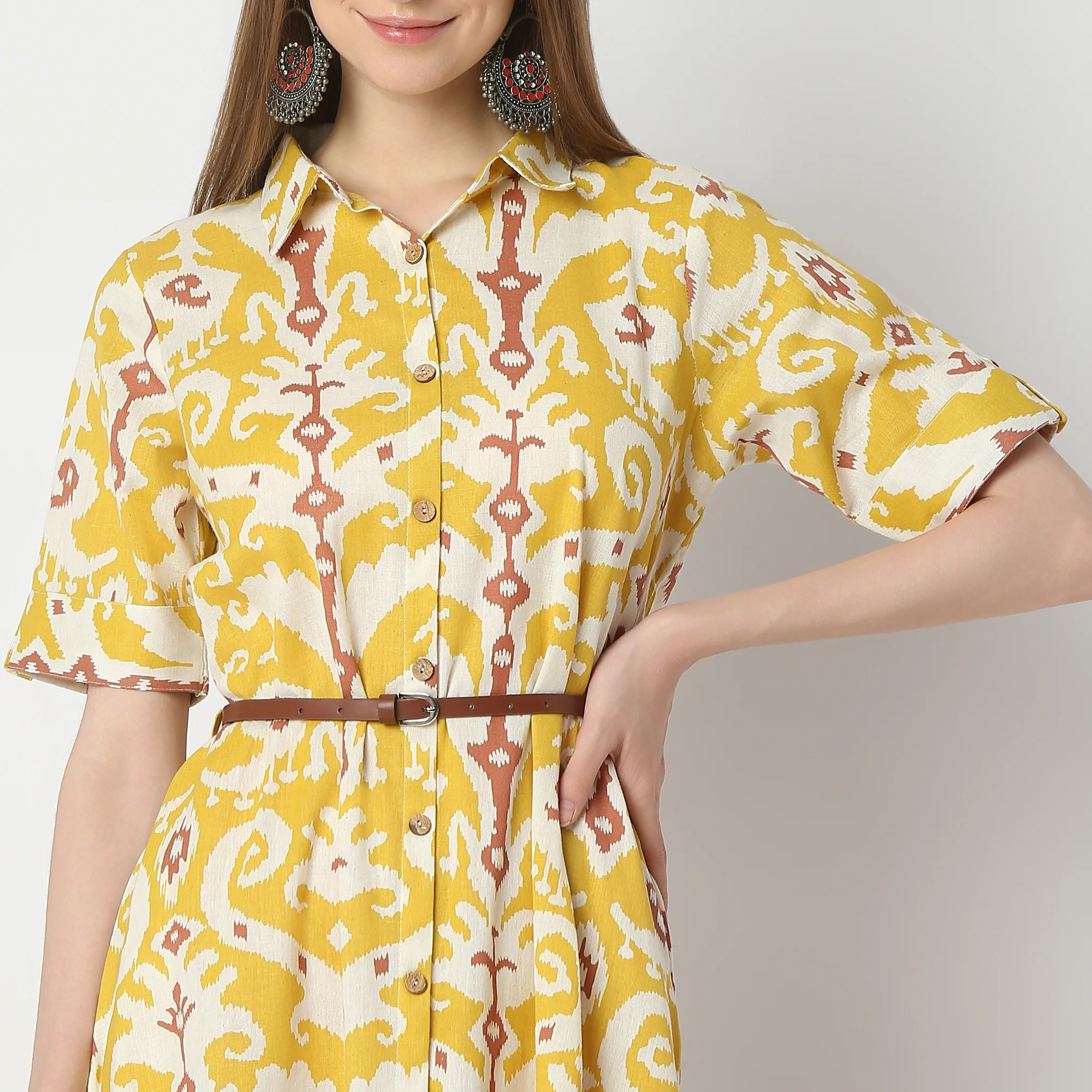 Printed Below Knee Shorrt Sleeve Shirt Dress - Image 4