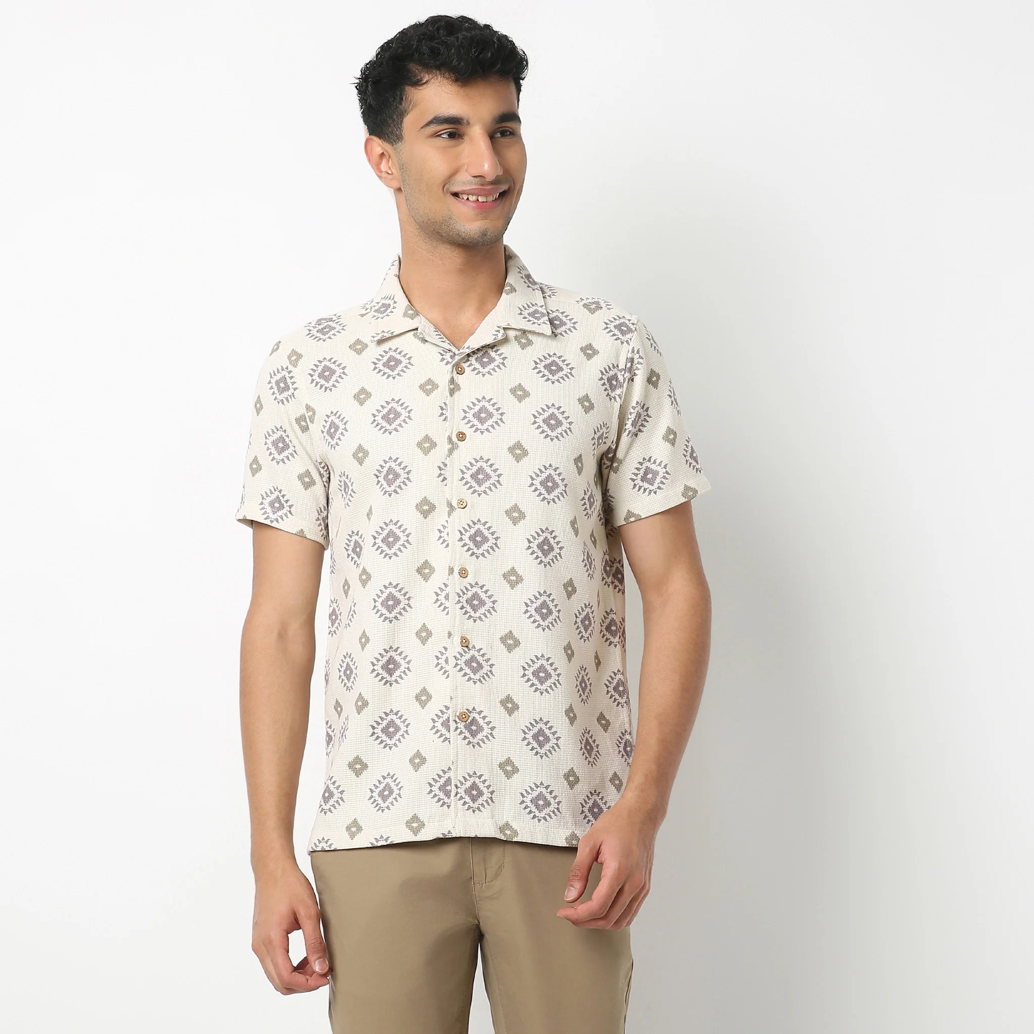 Camp Collar Half Sleeve Relaxed Fit Cuban Printed Shirt - Image 2