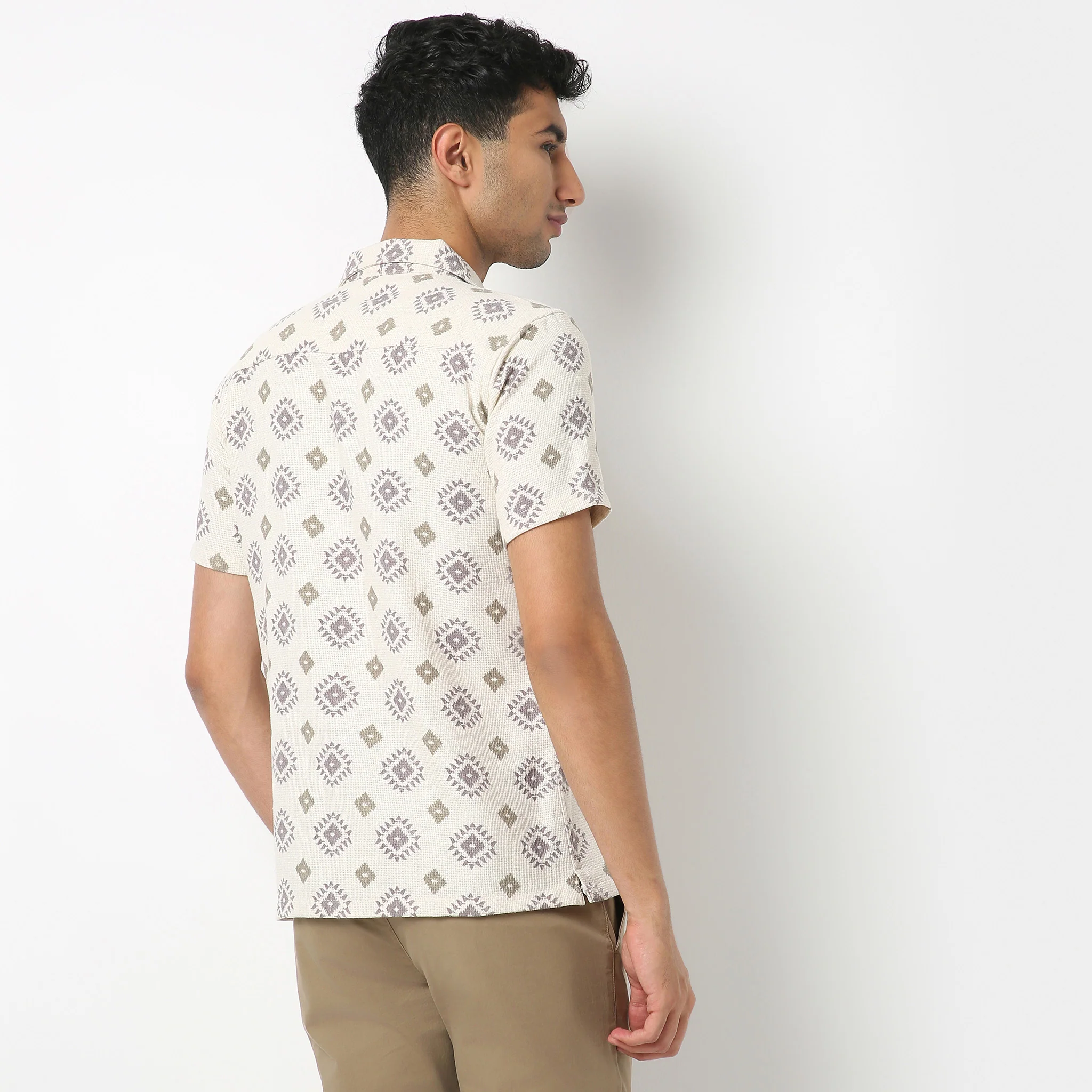 Camp Collar Half Sleeve Relaxed Fit Cuban Printed Shirt - Image 3
