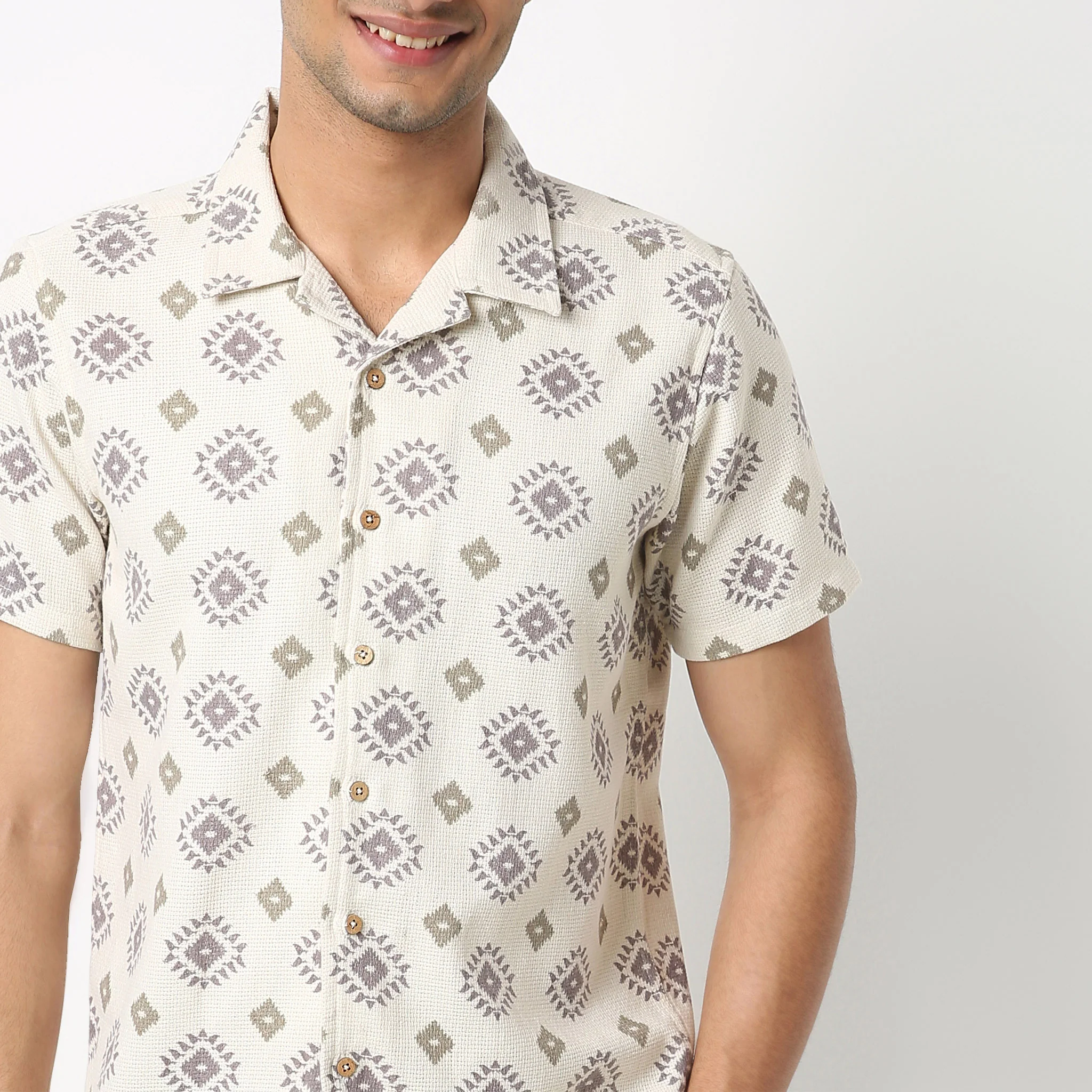 Camp Collar Half Sleeve Relaxed Fit Cuban Printed Shirt - Image 4