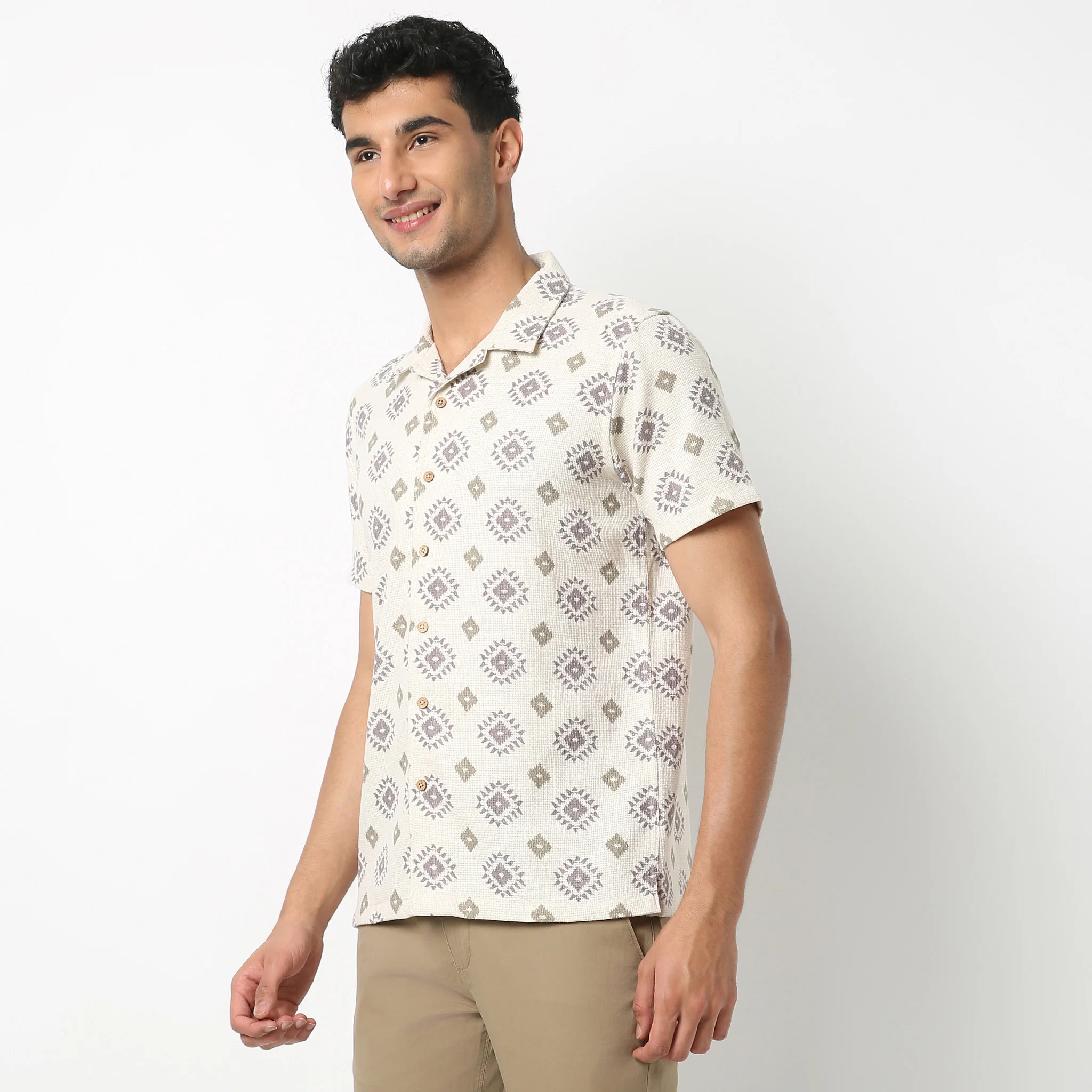 Camp Collar Half Sleeve Relaxed Fit Cuban Printed Shirt - Image 5