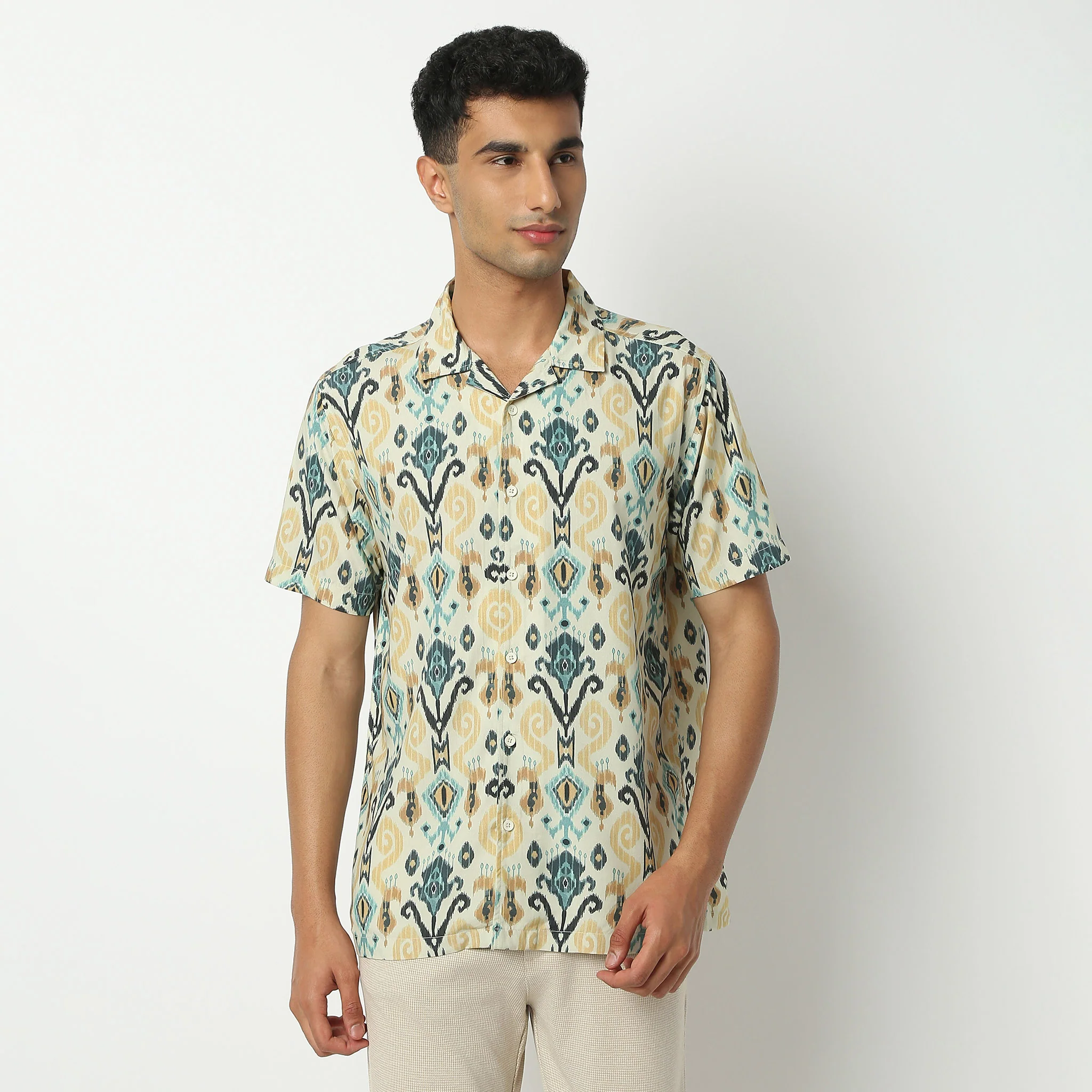 Camp Collar Half Sleeve Short Length Relaxed Fit Cuban Printed Shirt - Image 2