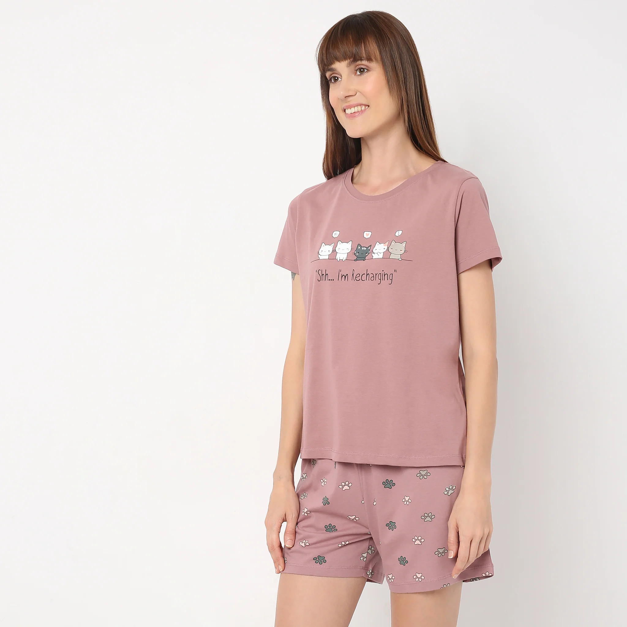 Crew Neck Short Sleeve Printed Lounge T-Shirt - Image 5