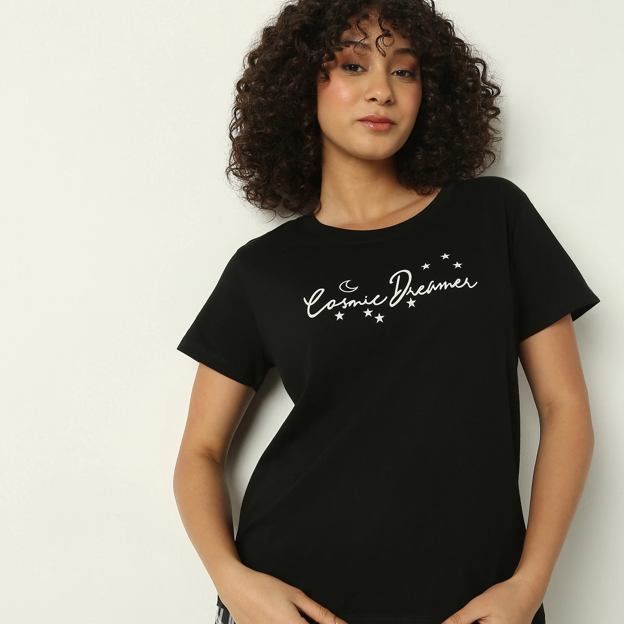 Crew Neck Short Sleeve Cotton Slogan Graphic Printed Lounge T-Shirt - Image 4